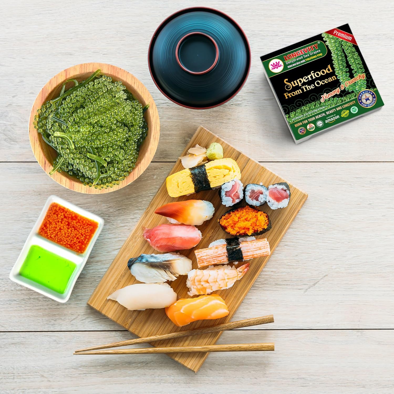 Longevity Meerestraube | Sea Grapes | Umibudo Grape Seaweed 6 x 20G | Rohkost | veganer Kaviar | für knackige Salate