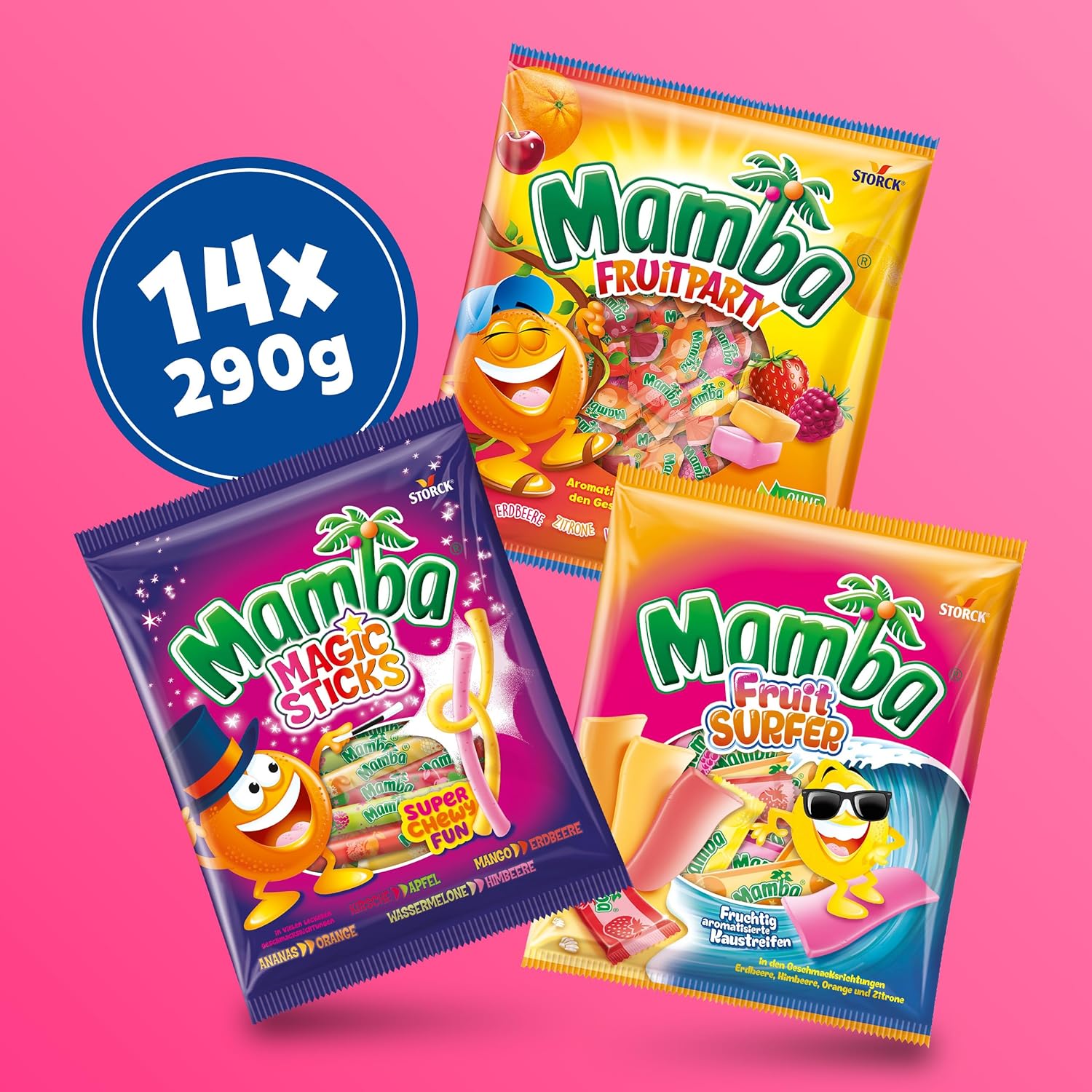 Mamba Beach Mix – 1 x 160g – Fruchtige Kaubonbons mit Mamba Beach Surfer, Mamba Beach Sticks & Mamba Beach Bites – Fruchtgummi Mix einzeln verpackt