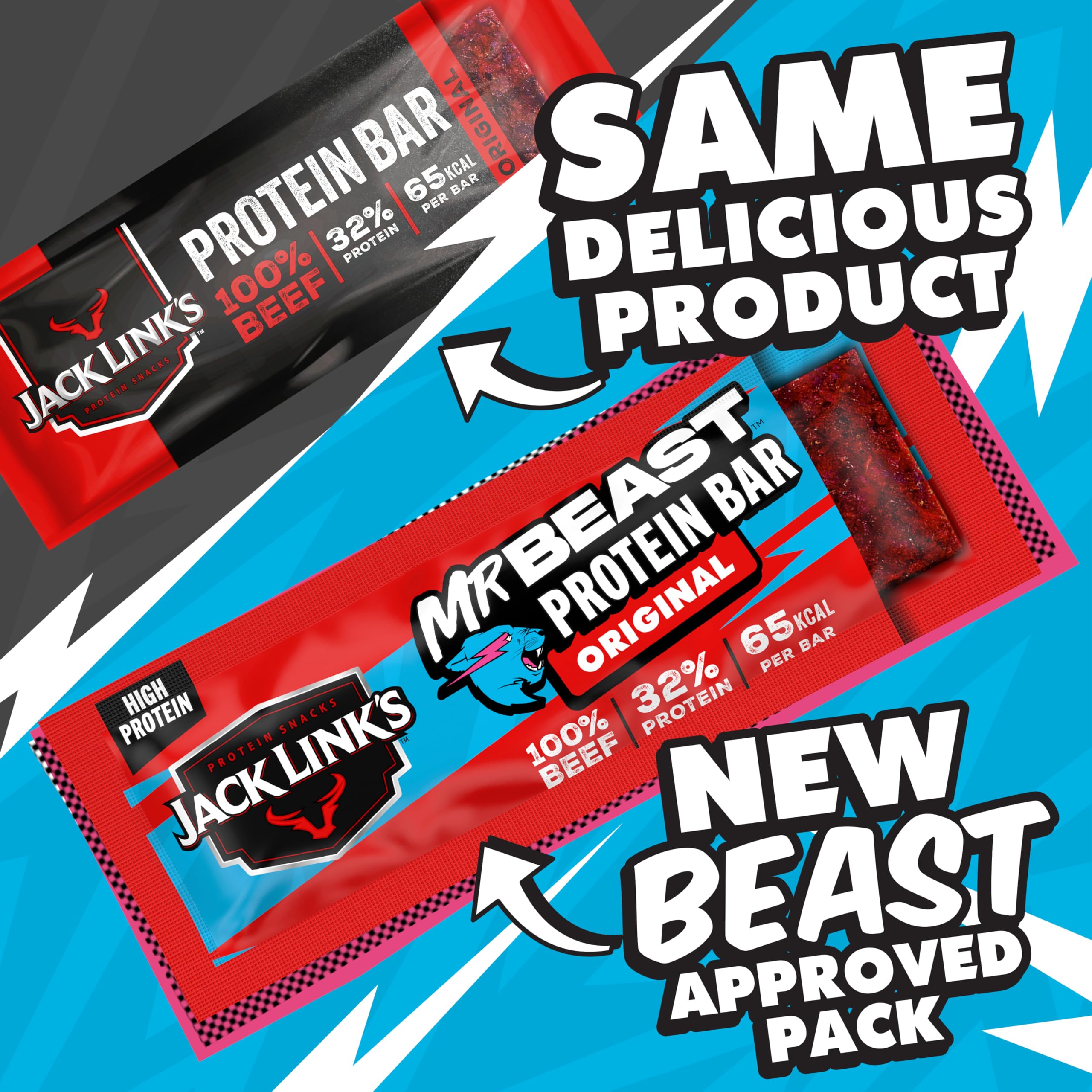 Jack Links Protein Riegel Beef Original – 30er Pack (30 x 22,5 g) – Low Carb Proteinriegel - Eiweißriegel - Protein Bar - Energieriegel - Snack für unterwegs und im Gym, Fitness - High Protein Snack