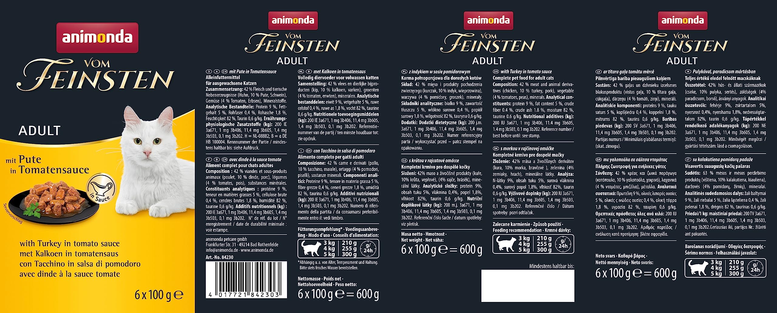 animonda Vom Feinsten Adult Vielfalt (32 x 100 g), Nassfutter für ausgewachsene Katzen, Katzenfutter ohne Getreide und Zucker, mit 100 % frischen, fleischlichen Zutaten