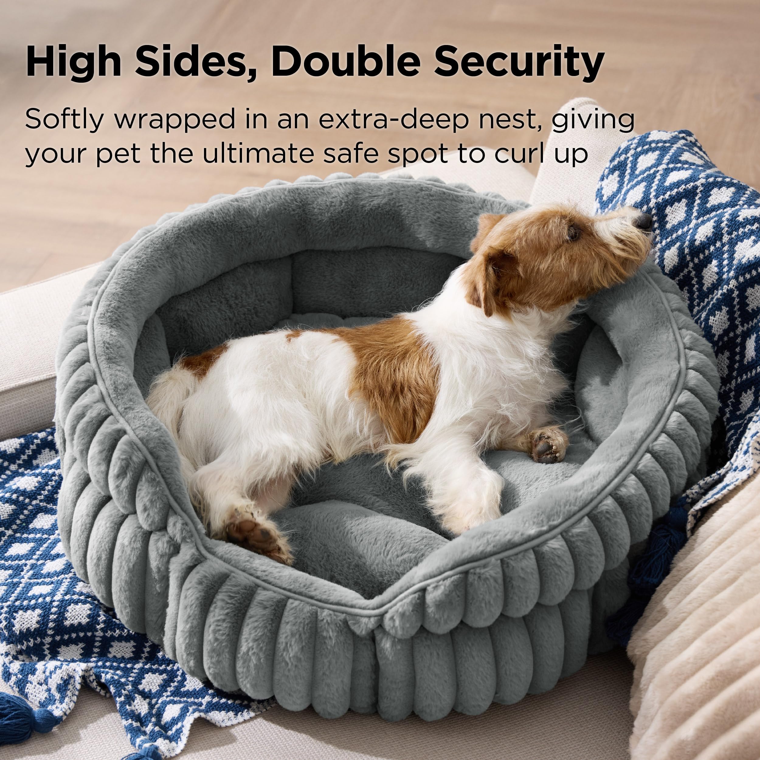BEDSURE Flauschiges Katzenbett für Wohnungskatzen - 51 x 51 cm kleines rundes Katzenbett, waschbares Katzenbett für Kätzchen und Welpen mit Rutschfester Unterseite und abnehmbarem Kissen, grau