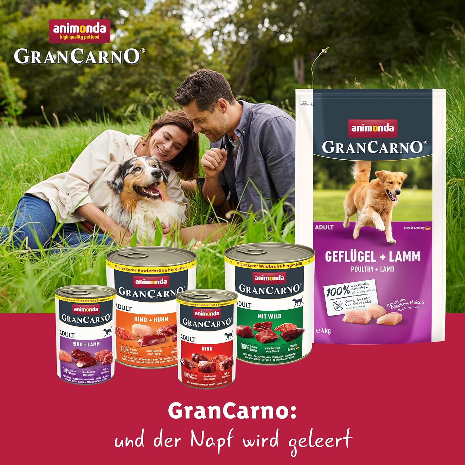 animonda GranCarno Adult Deftige Variation (6 x 800 g), Hundenassfutter für ausgewachsene Tiere, Nassfutter für Hunde mit 100% frischen, fleischlichen Zutaten, Hundefutter ohne Getreide