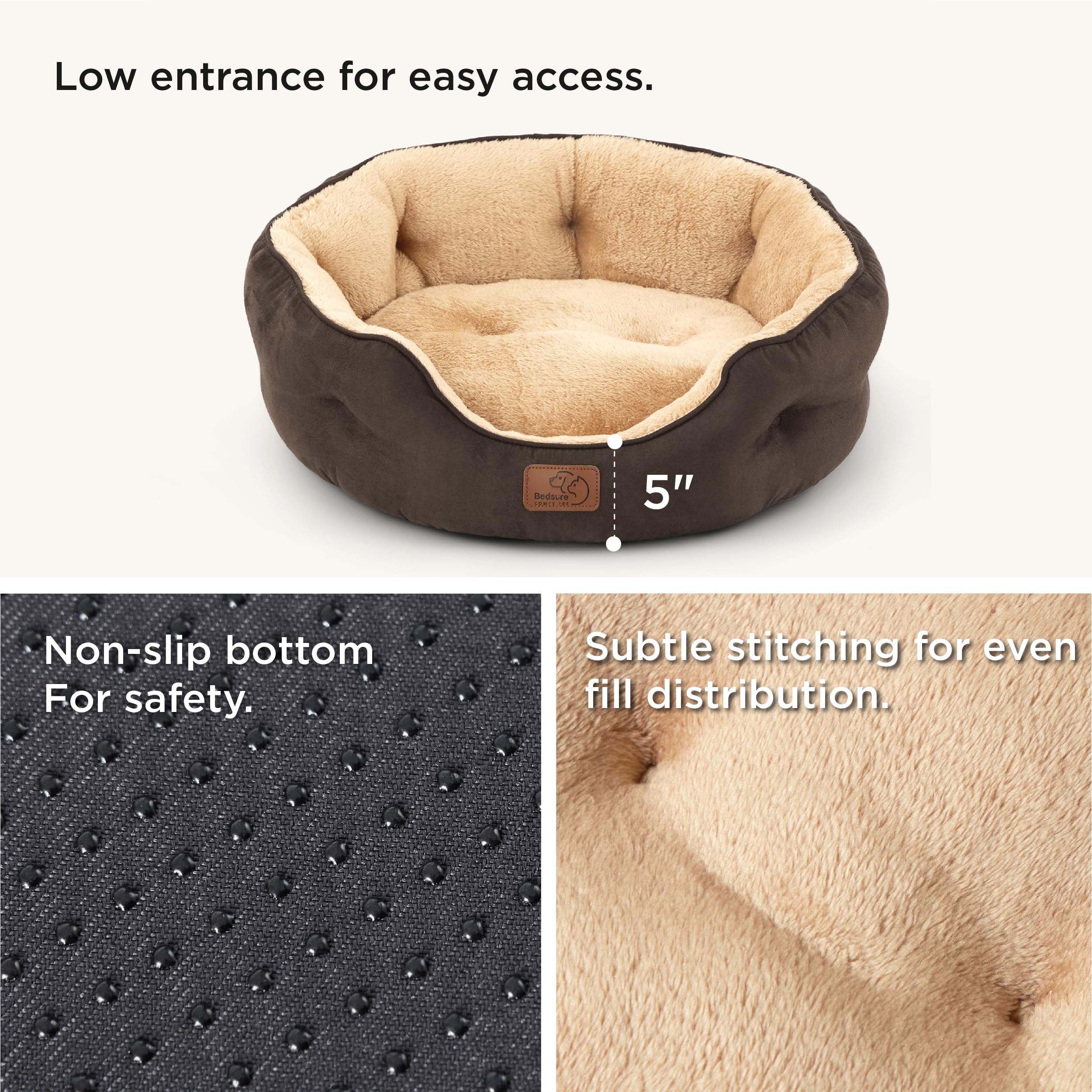 BEDSURE Katzenbett waschbar Katzen Bettchen - 51x48x15cm Katzenkorb mit Zweiseitig Innenkissen Katzenschlafplatz für Katzen oder kleine Hunde,Grau