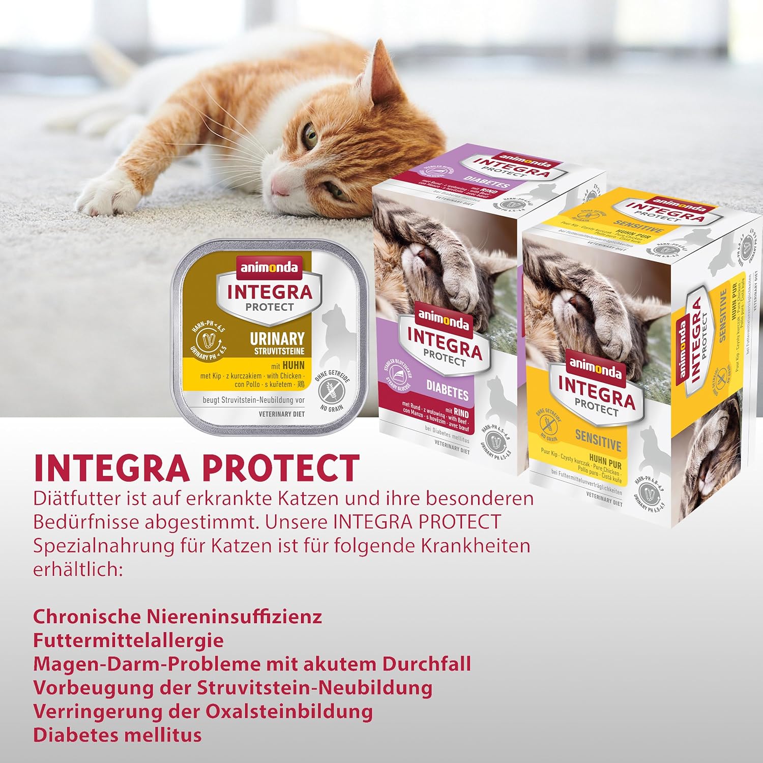animonda INTEGRA PROTECT Sensitive Huhn Pur (16 x 100 g), Katzen Diätfutter bei Futtermittelallergie, sensitives Katzenfutter für allergische Katzen, Katzennassfutter ohne Getreide