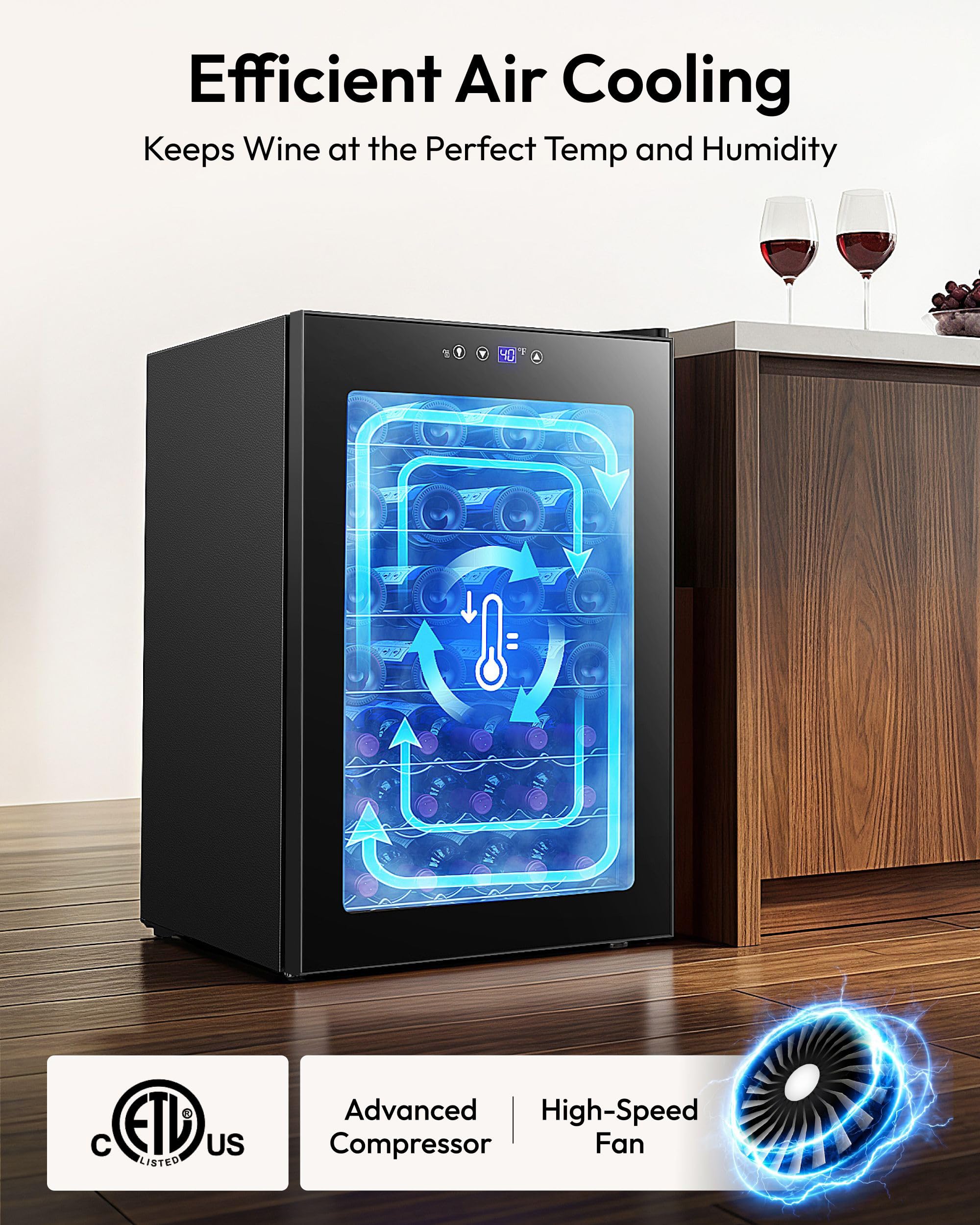 EUHOMY 25 bottle Wine Cooler Refrigerator, Freestanding Compressor Wine Fridge with Adjustable Temperature and Digital Control, Mini Fridge with Glass Door for Red White Wine, Beer, Black
