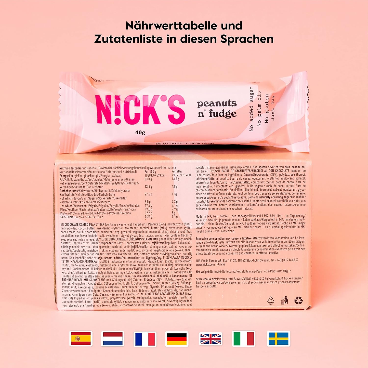 NICKS Keto Riegel Coconut, Schokolade Kokos Snacks, 175 Kalorien, 2 Net carbs, ohne Zuckerzusatz, Glutenfrei, Low carb Süssigkeiten (15x40g)