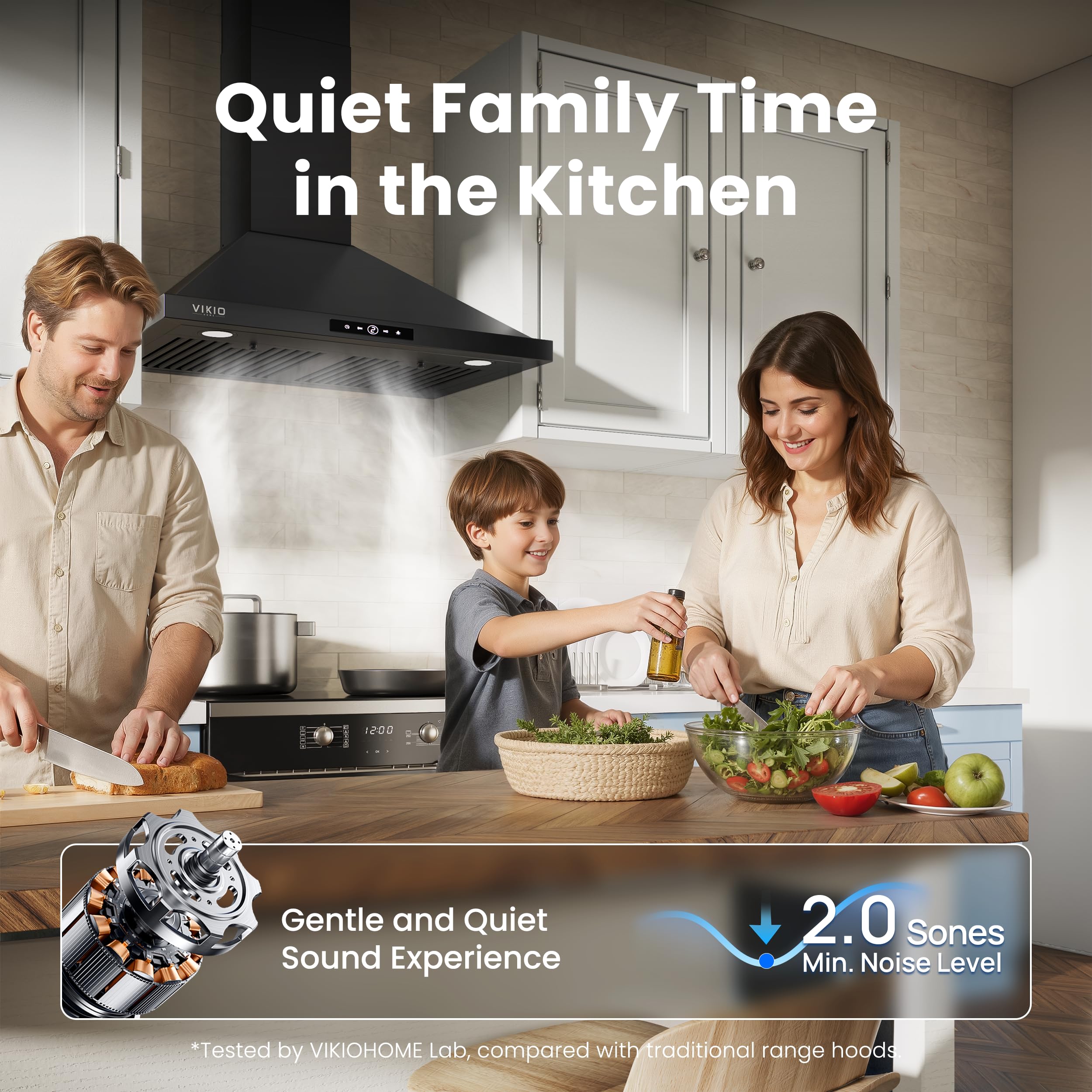 VIKIO HOME Wall Mount Range Hood 30 inch, 580 CFM, Ducted/Ductless Convertible, Stainless Steel Kitchen Vent Hood with 3-Speed Fan and LED Lights