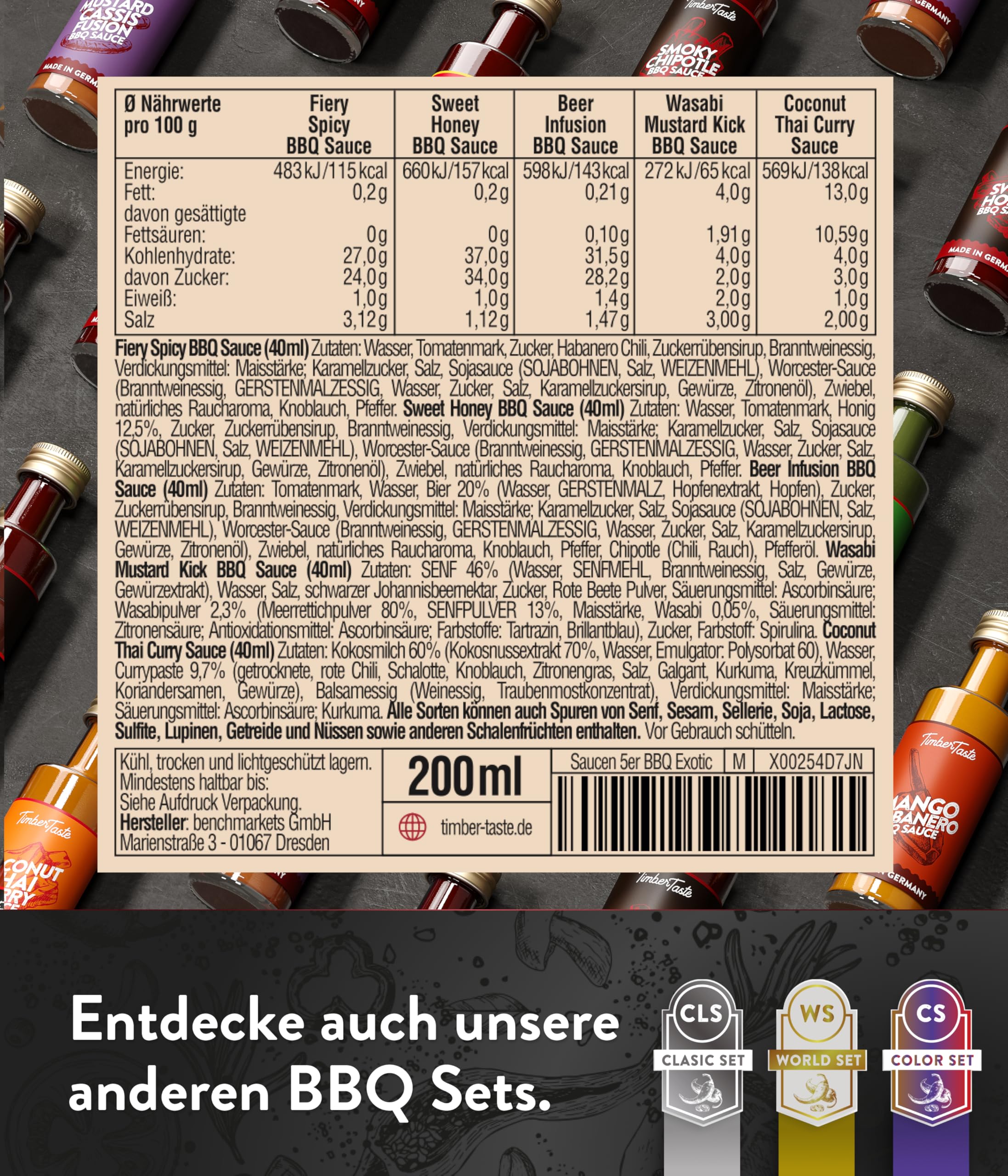 TIMBER TASTE® Chili Geschenkset scharfe Soßen Set - 5 Hot Sauce Set je 40ml in Geschenkverpackung für Liebhaber & Genießer scharfer Saucen | Ostergeschenk Mann | kleine Ostergeschenke Männer