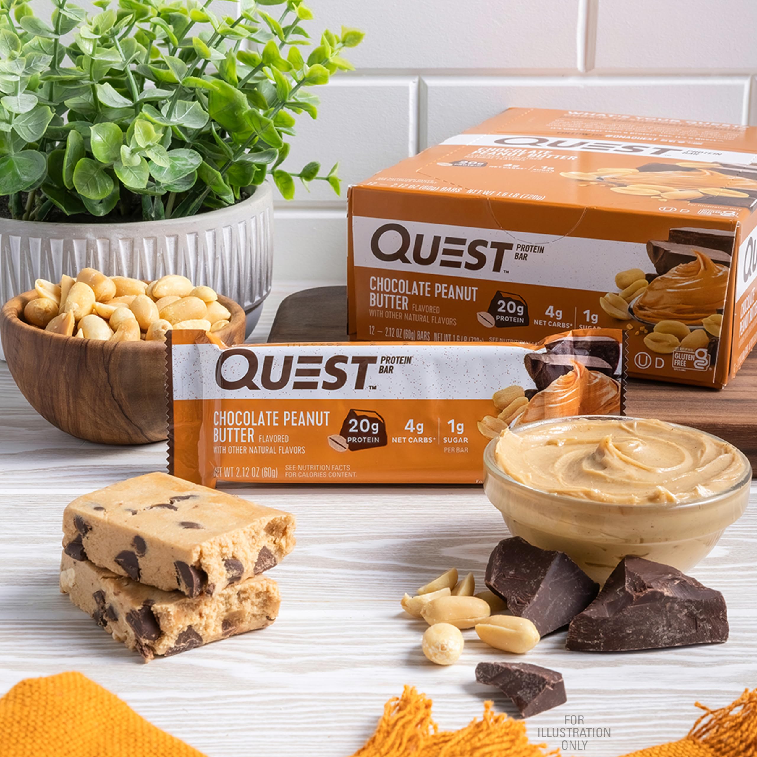 Quest Nutrition Chocolate Chip Dough Cookie Protein Bars, 21g Protein, 1g Sugar, 4g Net Carbs, High Fiber, Gluten Free, Keto-Friendly, 12 Count