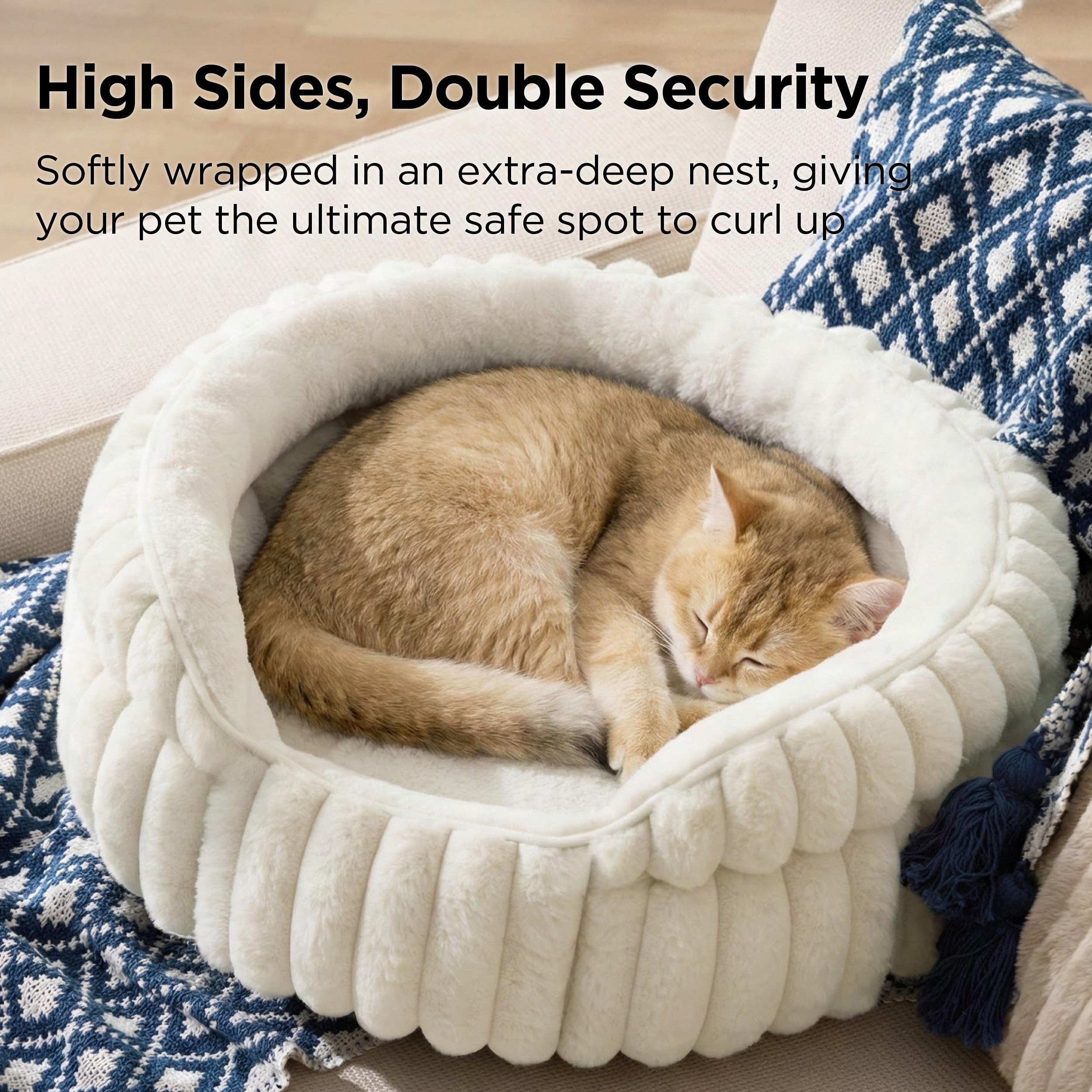 BEDSURE Flauschiges Katzenbett für Wohnungskatzen - 51 x 51 cm kleines rundes Katzenbett, waschbares Katzenbett für Kätzchen und Welpen mit Rutschfester Unterseite und abnehmbarem Kissen, grau