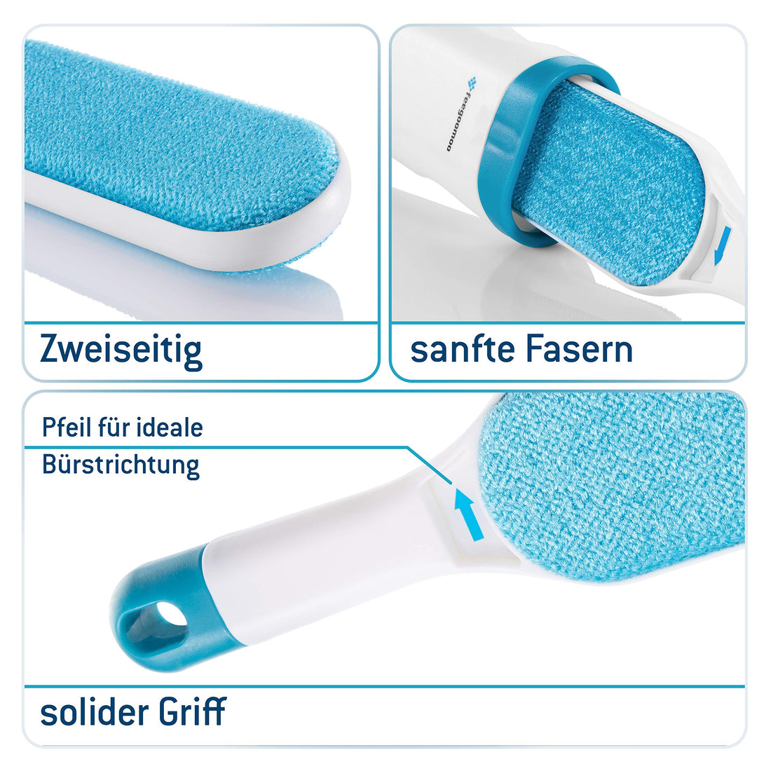 Fusselbürste im Set mit Faltbarer Fusselrolle - Wiederverwendbare Tierhaarentferner mit extrem einfacher Reinigung - nutzbar auch als Kleiderbürste Blau
