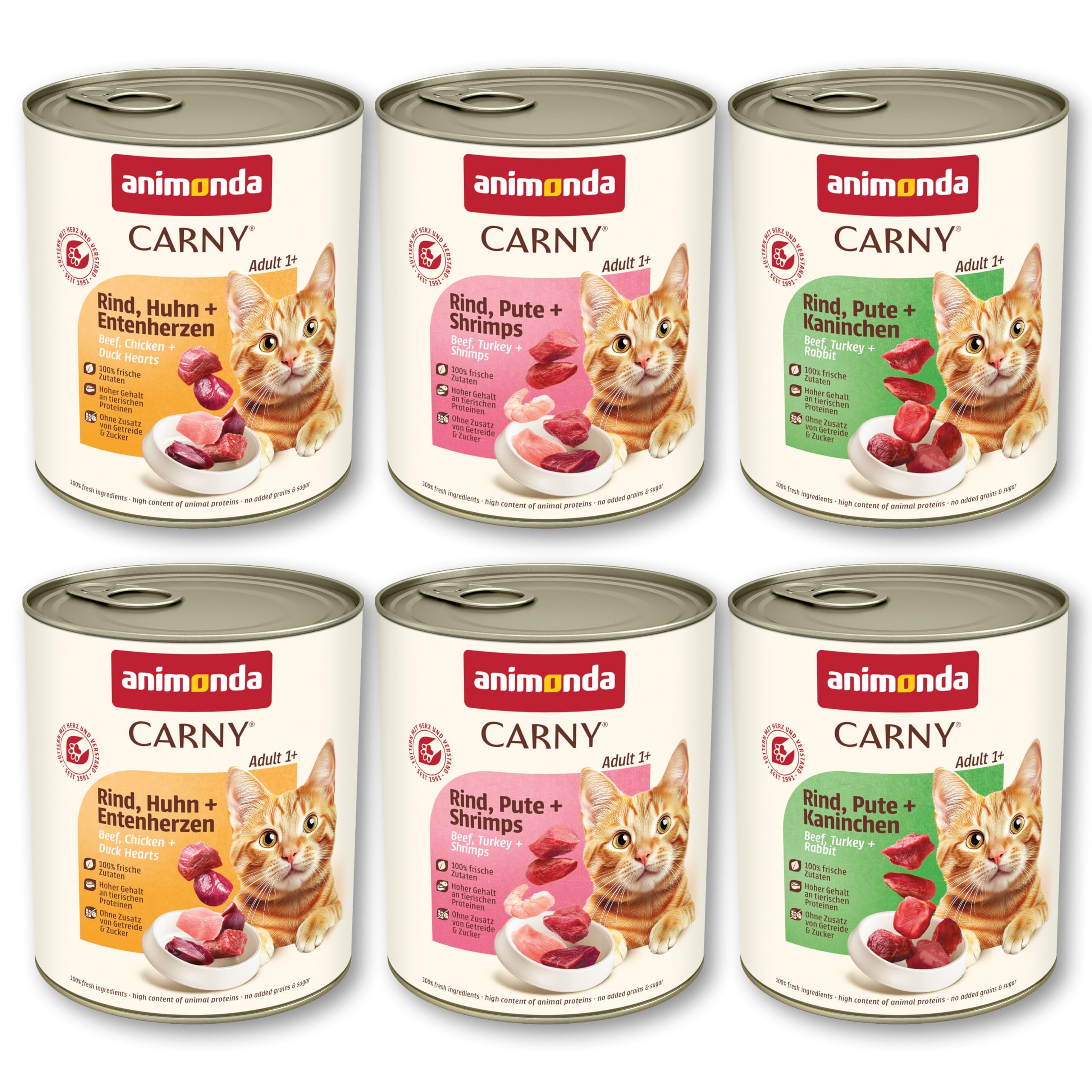 animonda Carny Adult Huhn + Lachs (6 x 400 g), Katzennassfutter für ausgewachsene Katzen, Nassfutter mit 100 % frischen, fleischlichen Zutaten, Katzenfutter ohne Getreide und Zucker
