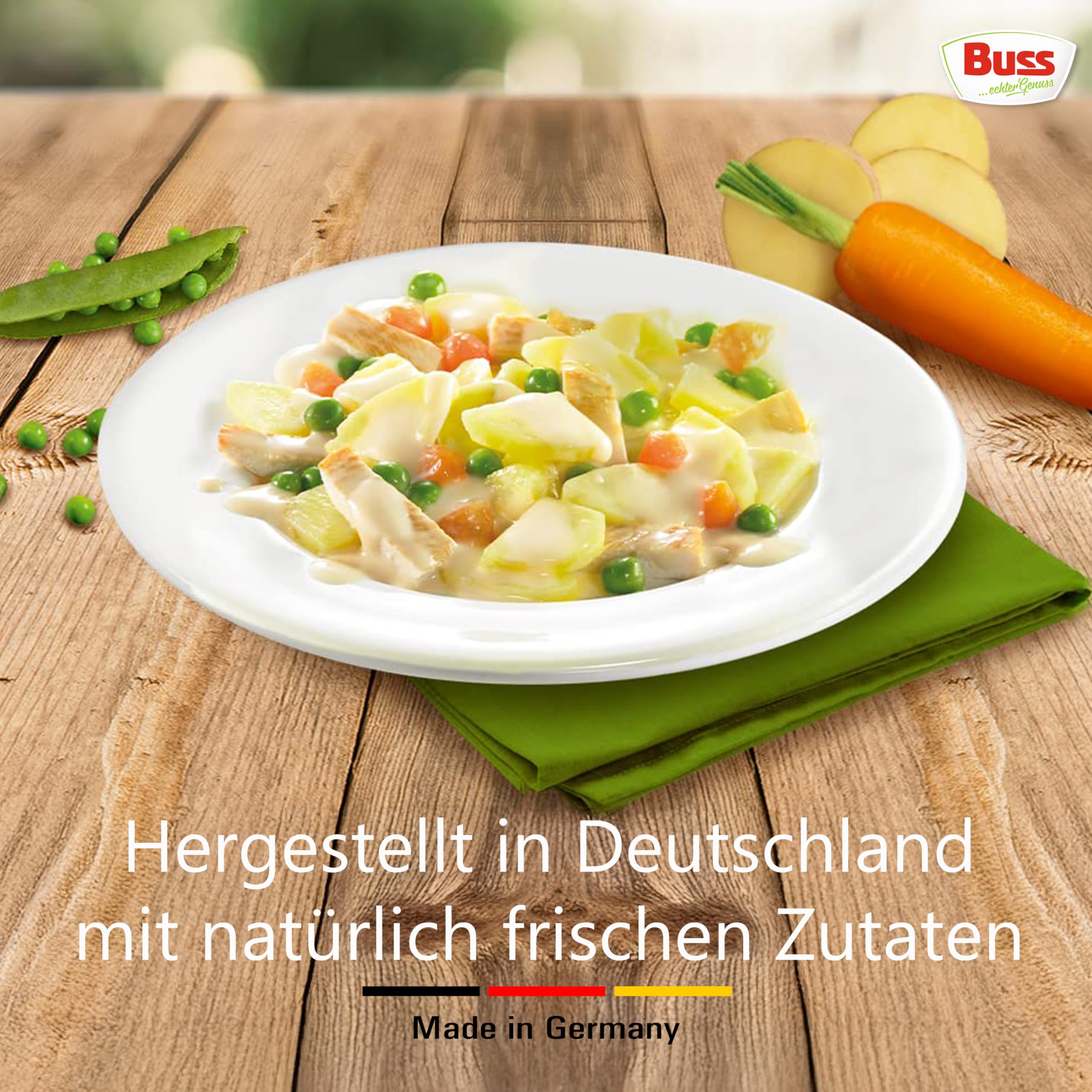 Buss Freizeitmacher Traditioneller Grünkohl Eintopf mit Kartoffeln und Mettenden - Fertiggerichte zum Aufwärmen in Mikrowelle & Topf - Schnell & Einfach Zubereitet - 12 x 300g