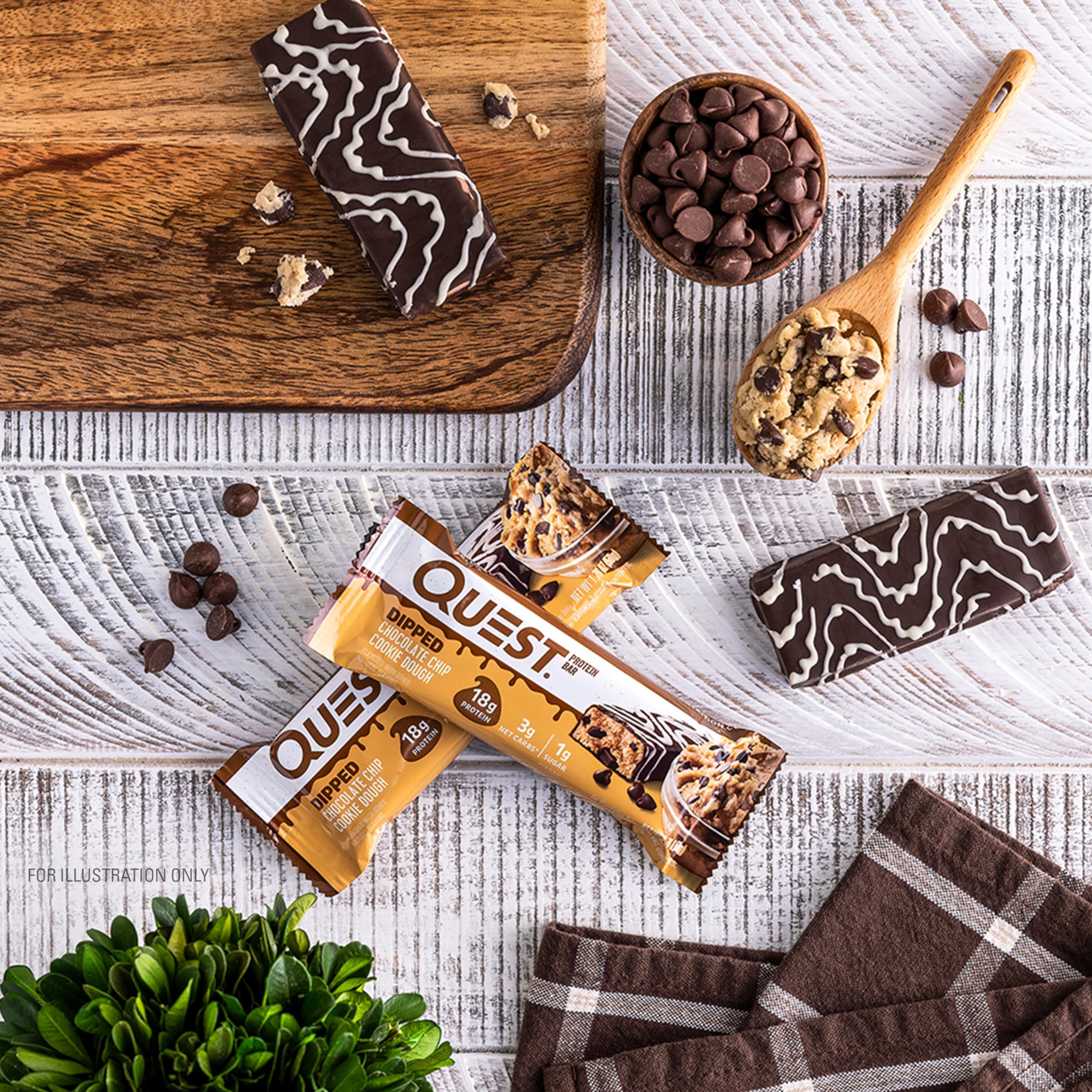 Quest Nutrition Chocolate Chip Dough Cookie Protein Bars, 21g Protein, 1g Sugar, 4g Net Carbs, High Fiber, Gluten Free, Keto-Friendly, 12 Count
