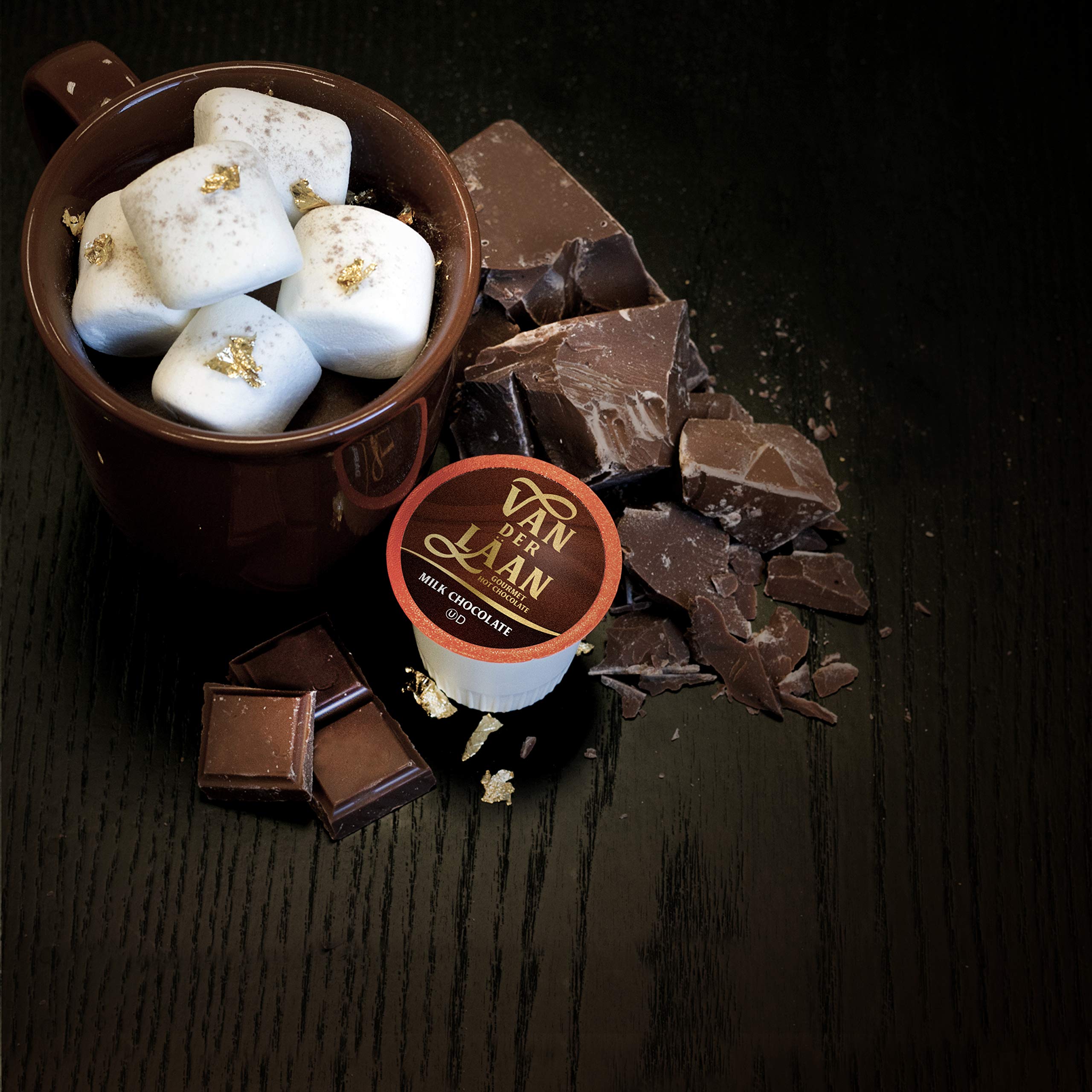 Van Der Laan Chocolate Hot Cocoa Pods, Dark Chocolate Gourmet Dutch Chocolate Compatible with K Cup Brewers Including 2.0, 40 Count