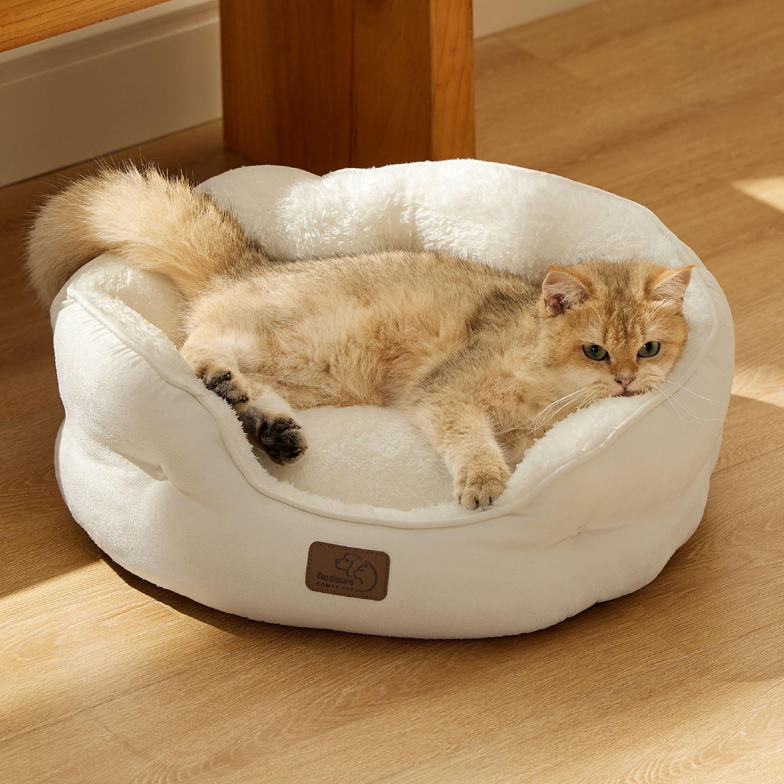 BEDSURE Katzenbett waschbar Katzen Bettchen - 51x48x15cm Katzenkorb mit Zweiseitig Innenkissen Katzenschlafplatz für Katzen oder kleine Hunde,Grau