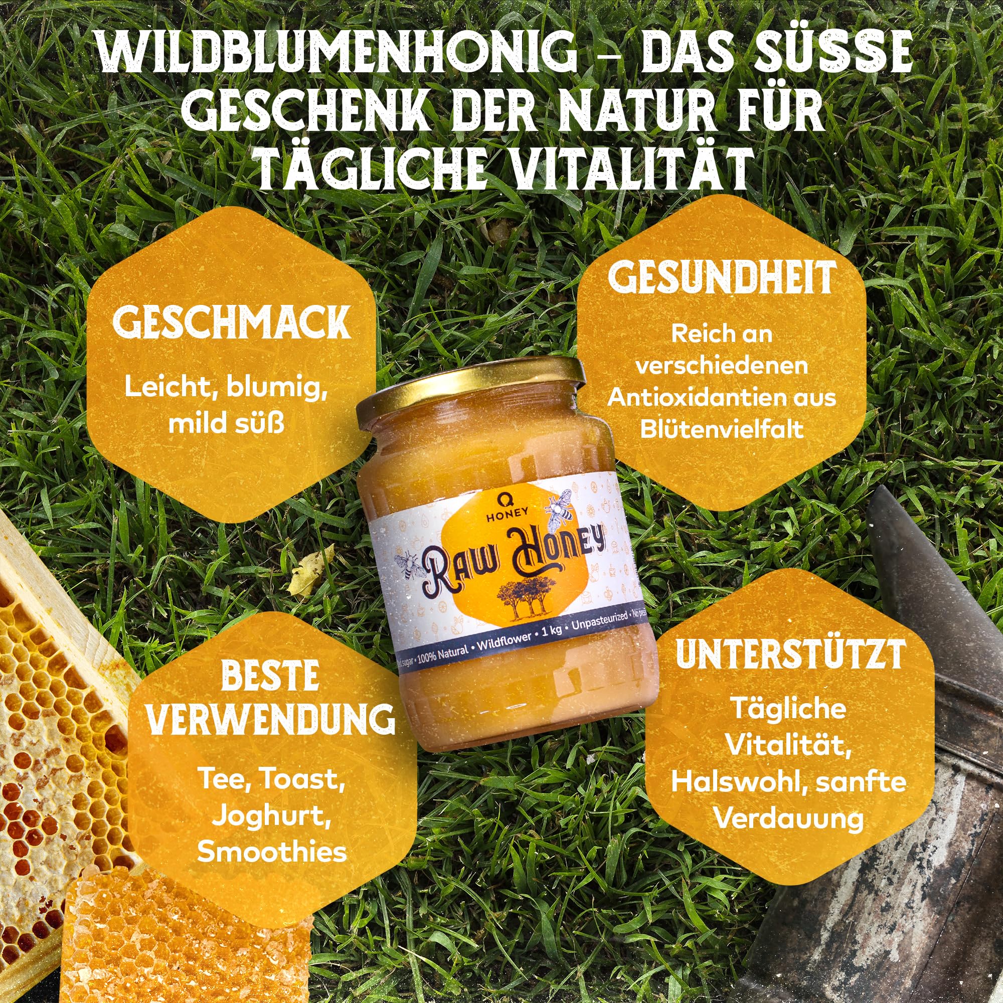 Q Honey – Wildblütenhonig vom Imker, NMR-geprüft, geprüfte Qualität & international anerkannt 2025, 1 kg