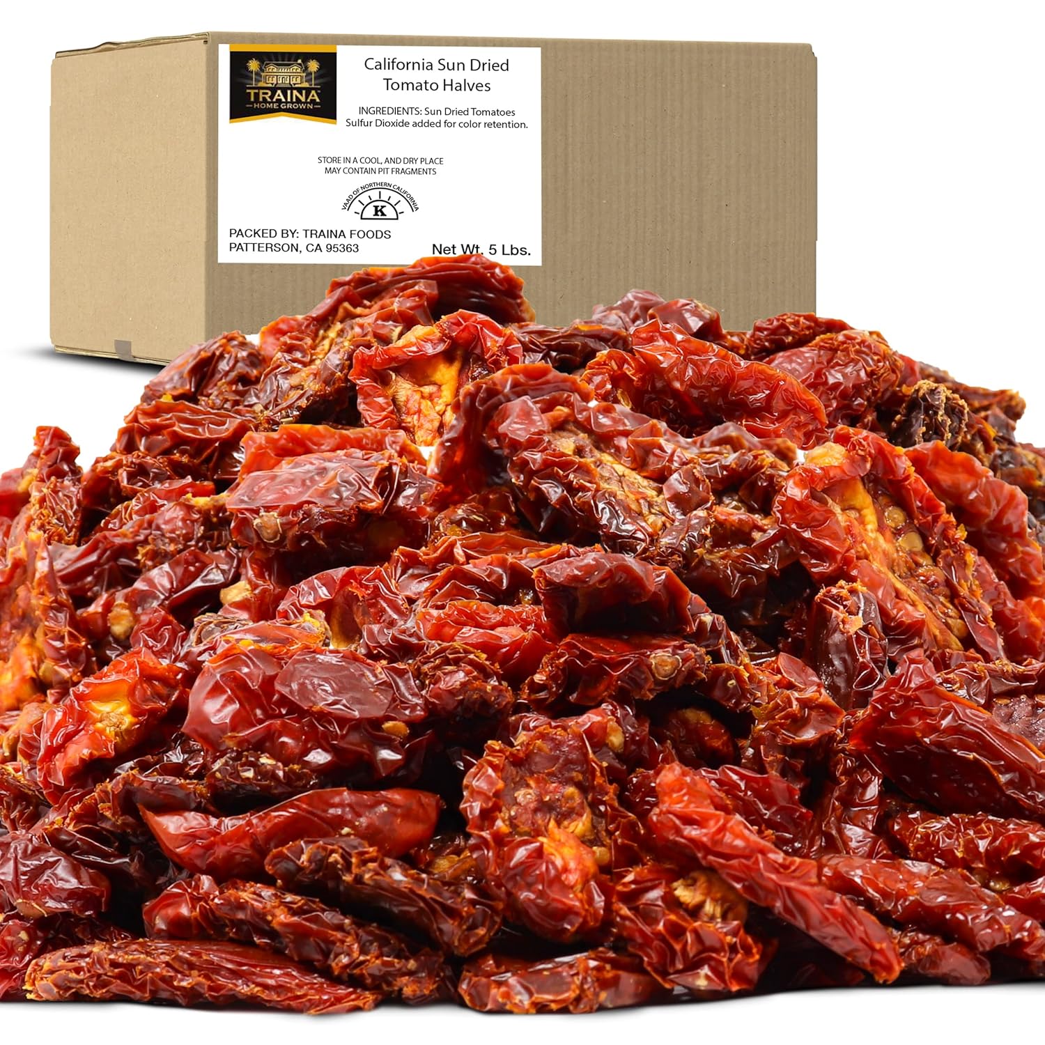 Traina Home Grown California Sun Dried Tomato Halves - Healthy, Non GMO, Gluten Free, Kosher Certified, Packed in Resealable Bag (2 lbs)