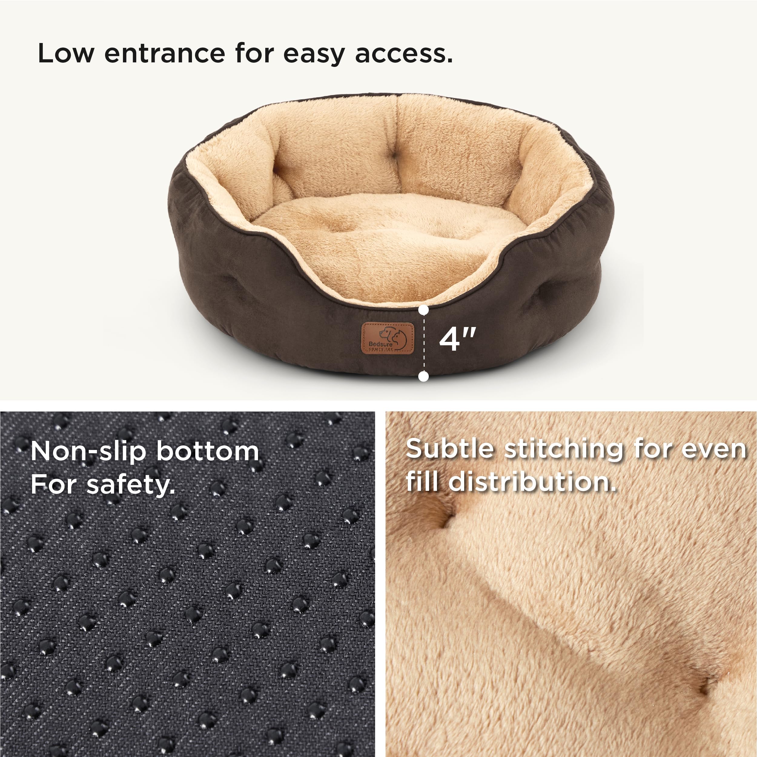 BEDSURE Katzenbett waschbar Katzen Bettchen - 51x48x15cm Katzenkorb mit Zweiseitig Innenkissen Katzenschlafplatz für Katzen oder kleine Hunde,Grau