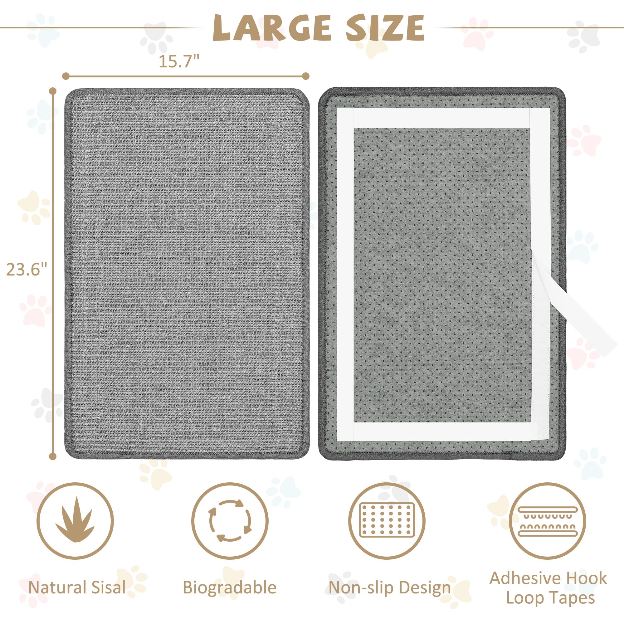 Graciadeco 2 Kratzmatte Katze Wand Sisal Teppich, 60 x 40cm Katzen Kratzbrett Natürlich Katzenkratzbretter, Katzenteppich Sisalmatte Kratzecke für Schützt Möbel, Sofas & Teppiche grau