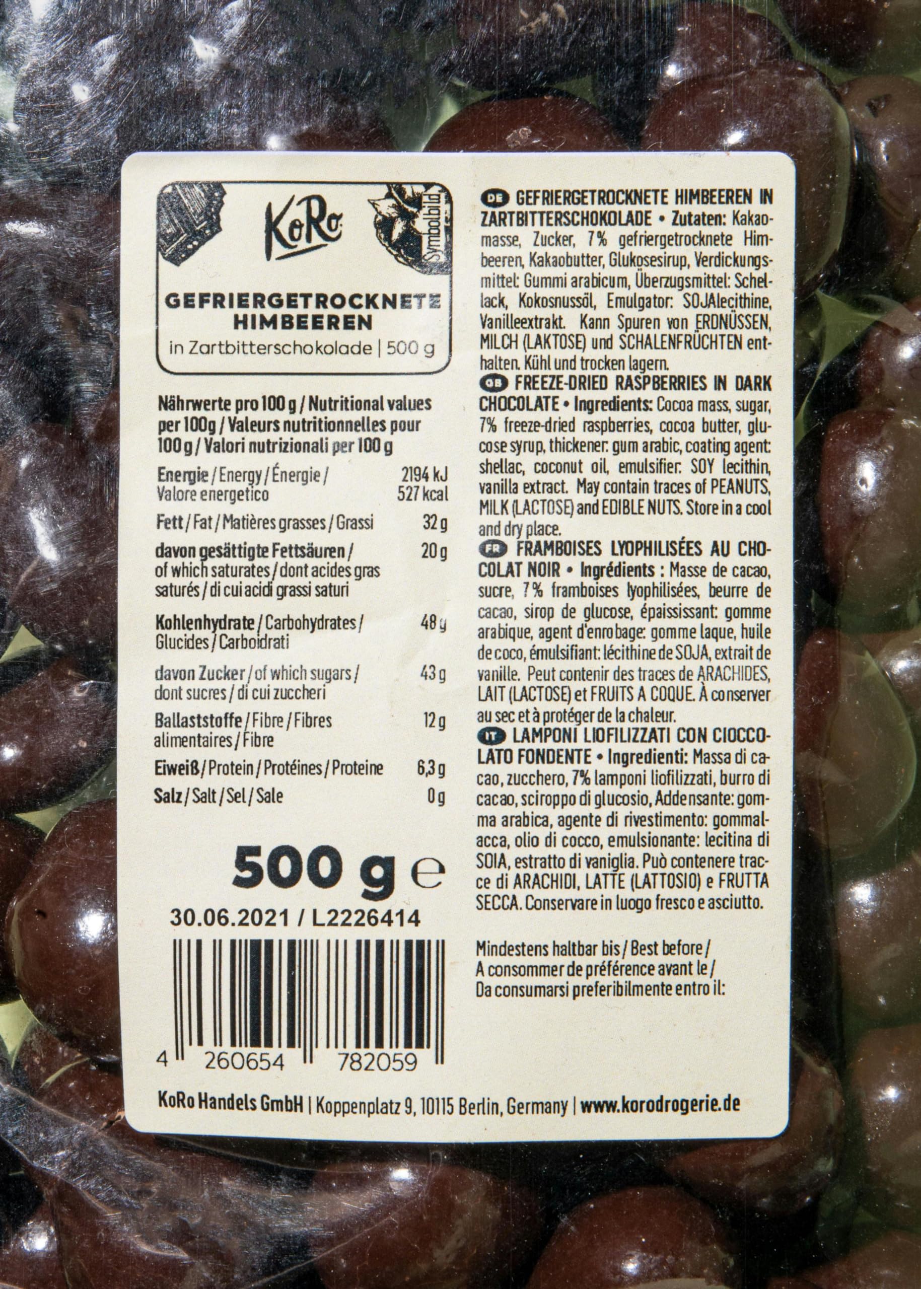 KoRo - Gefriergetrocknete Erdbeeren in Milchschokolade 1 kg - Knackig Fruchtig - Snack im Vorteilspack