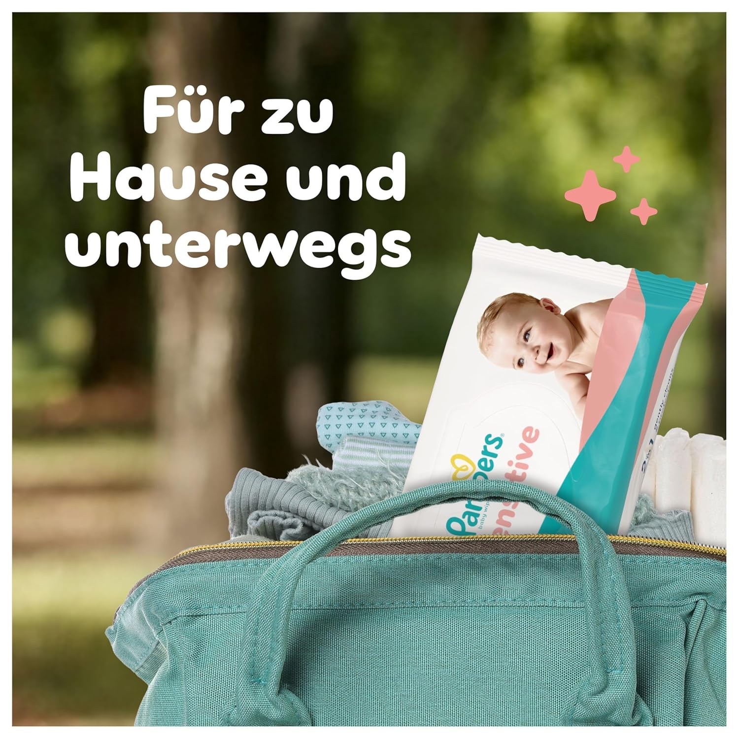 Pampers Sensitive Baby-Feuchttücher, 15 Packungen mit 80 Feuchttüchern,1200 Baby-Feuchttücher, 2-in-1 sanfte Reinigung & Hautschutz