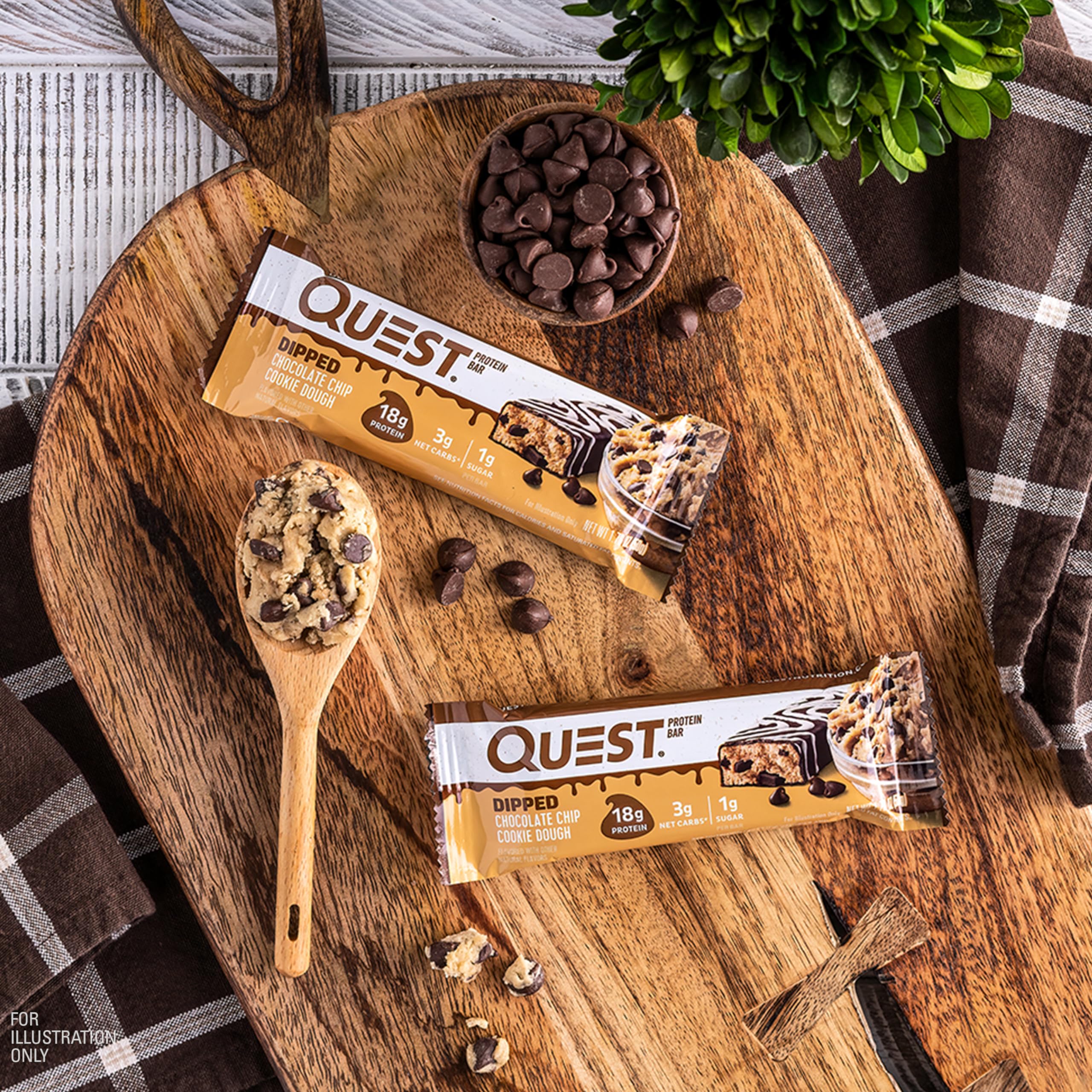 Quest Nutrition Chocolate Chip Dough Cookie Protein Bars, 21g Protein, 1g Sugar, 4g Net Carbs, High Fiber, Gluten Free, Keto-Friendly, 12 Count