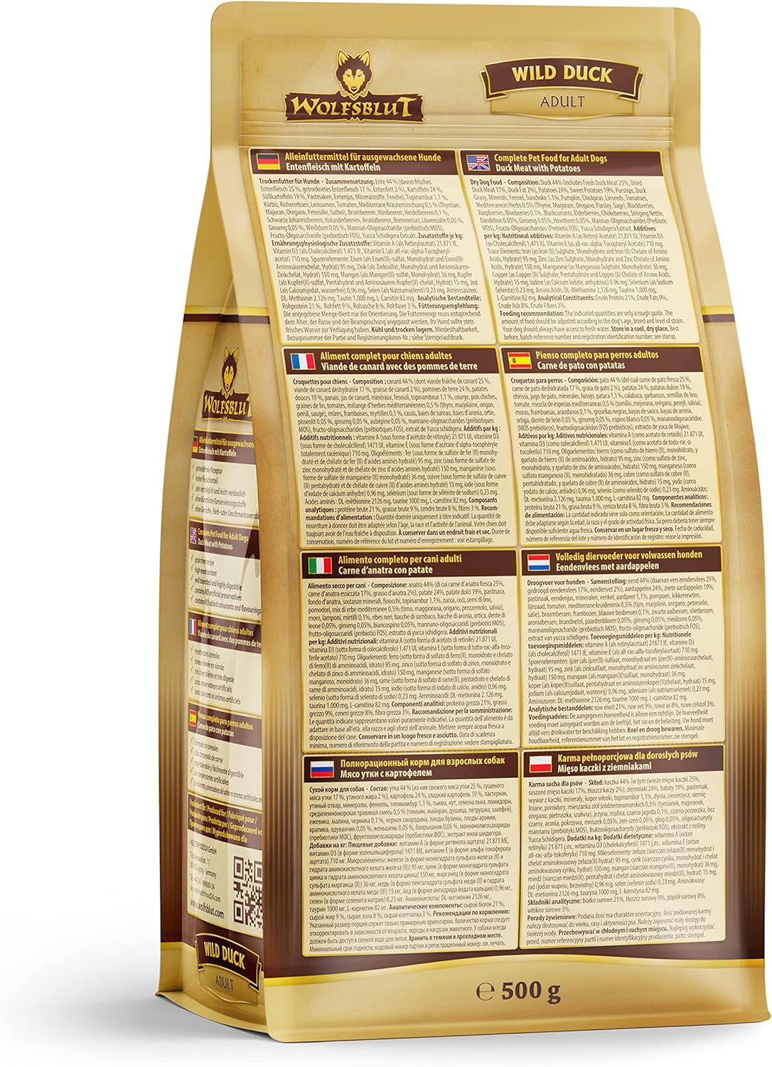 WOLFSBLUT – Wild Duck Adult | Trockenfutter mit natürlichen Zutaten und Superfoods für ausgewachsene Hunde. Getreidefreies Alleinfutter ohne Zusatzstoffe im Beutel | 12,5kg Ente