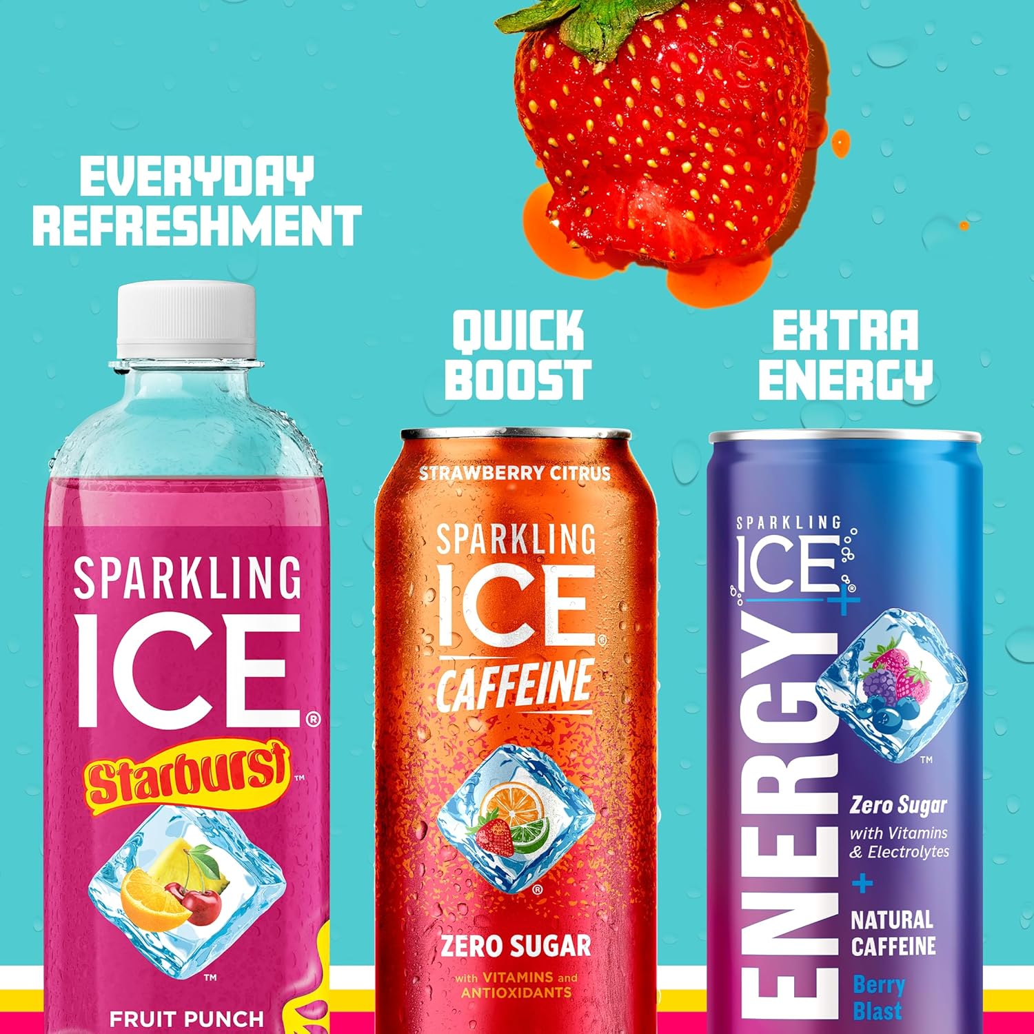 Sparkling Ice STARBURST Red Variety Pack, Zero Sugar Flavored Sparkling Water, Vitamins & Antioxidants, 17 fl oz, 12 count (Kiwi Strawberry, Black Cherry, Starburst Fruit Punch, Starburst Watermelon)