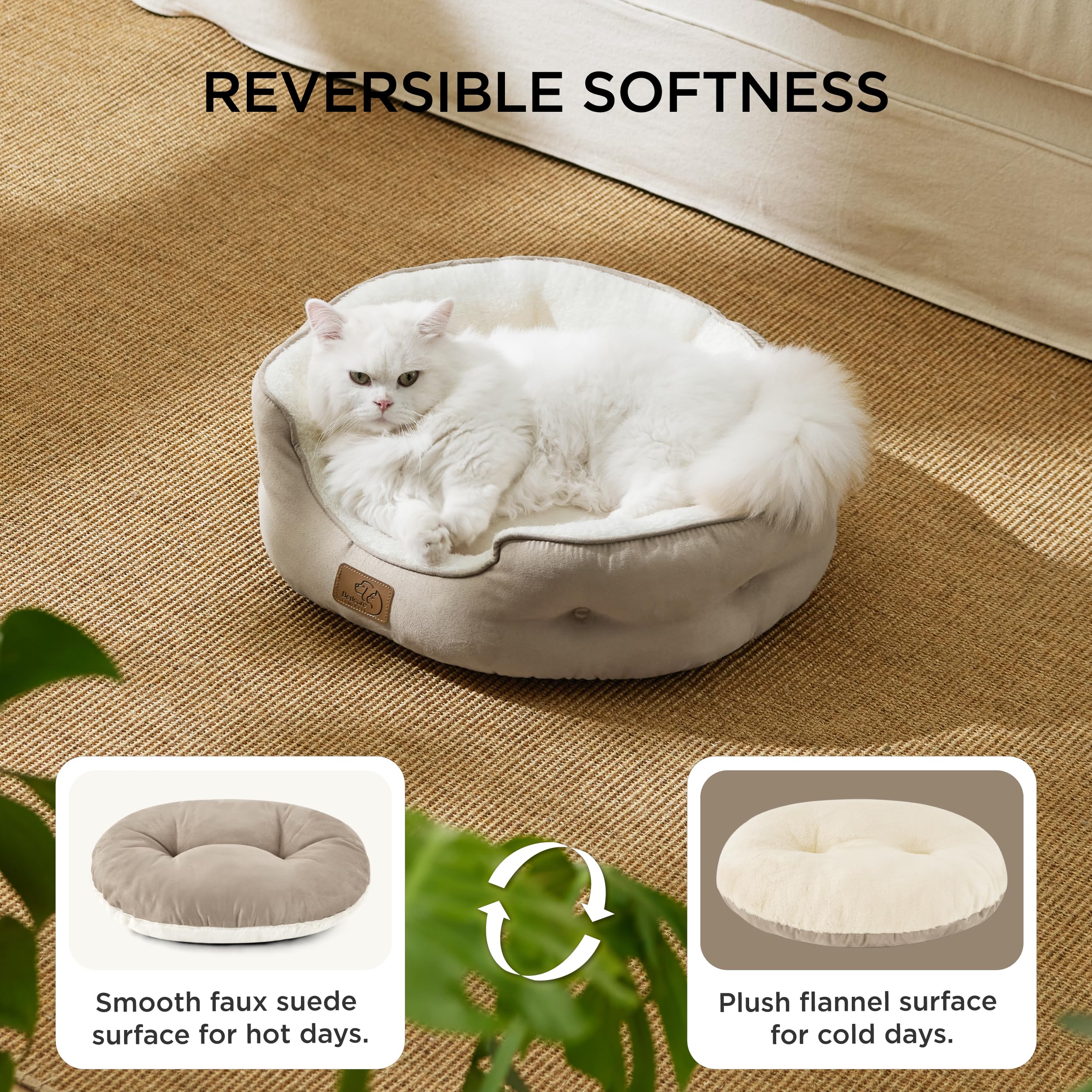 BEDSURE Katzenbett waschbar Katzen Bettchen - 51x48x15cm Katzenkorb mit Zweiseitig Innenkissen Katzenschlafplatz für Katzen oder kleine Hunde,Grau