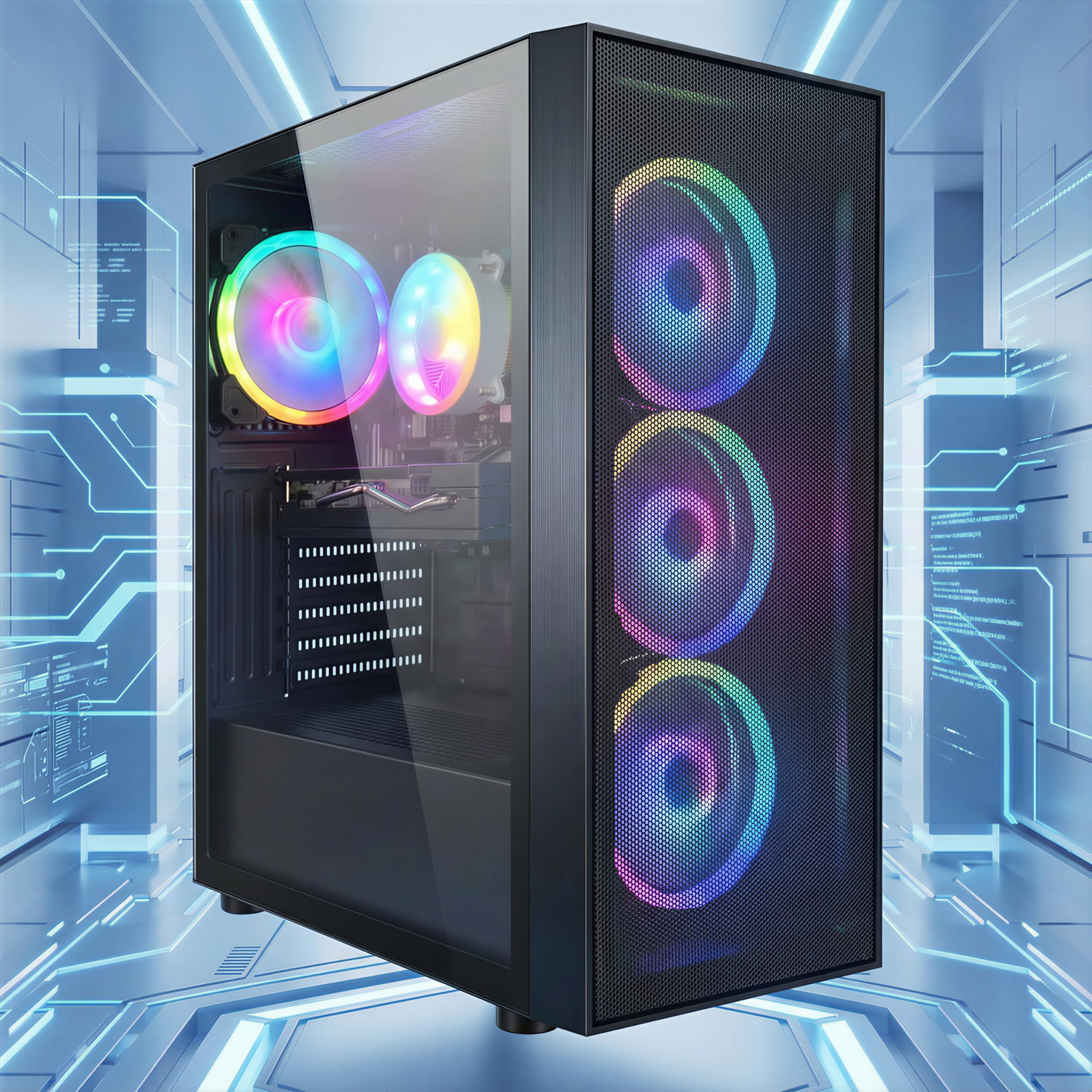 STGAubron Gaming PC Desktop Computer, Intel Core i7 up to 3.9GHz, Radeon RX 580 8G, 16G RAM, 512G SSD, WiFi 6, BT 5.0, RGB Fan x4, Windows 11 Home