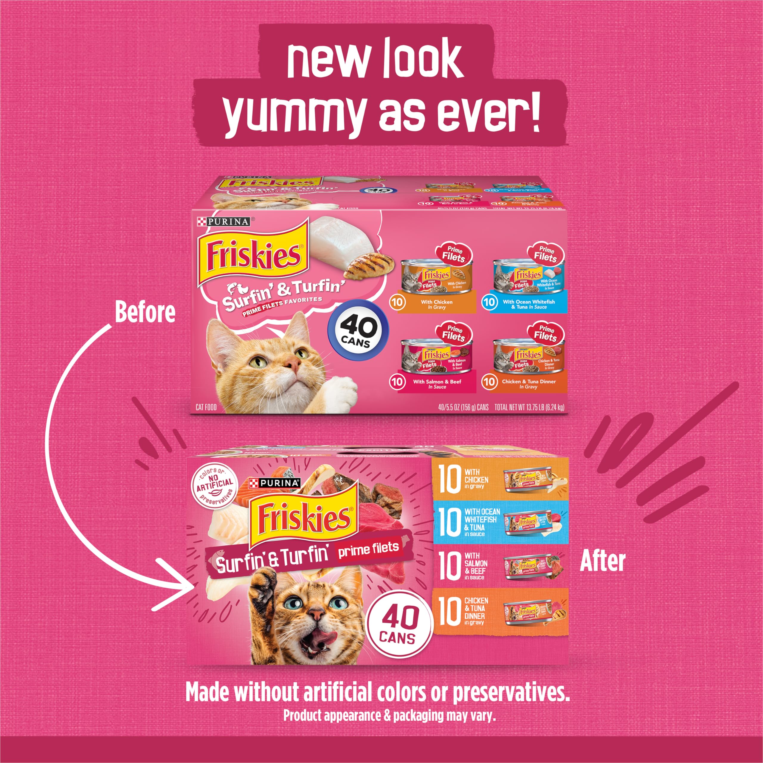 Purina Friskies Gravy Wet Cat Food Variety Pack, Surfin' and Turfin' Prime Filets Favorites - (Pack of 40) 5.5 oz. Cans