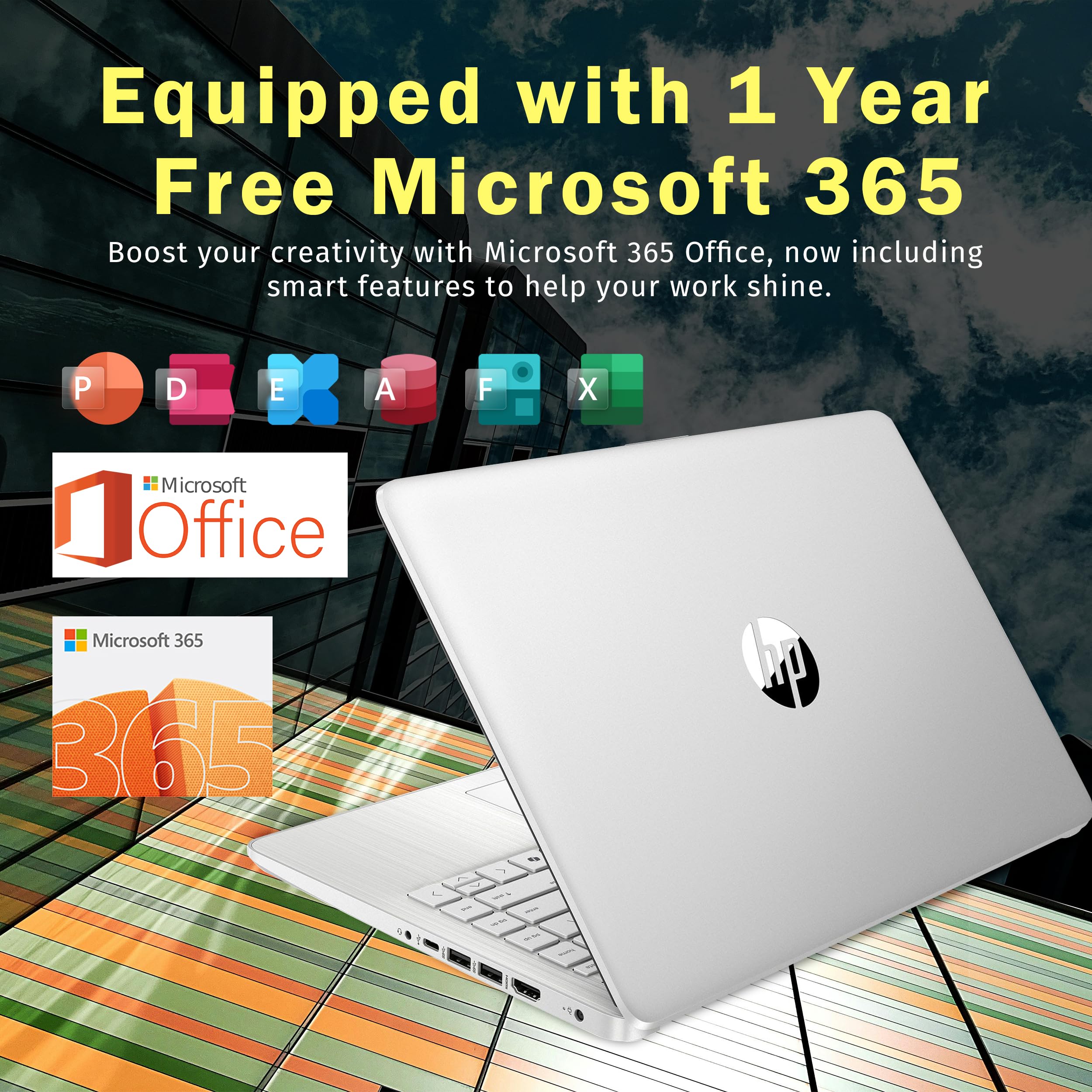 HP Stream 14" HD BrightView Laptop, Intel Celeron N4120, 16GB RAM, 288GB Storage (128GB UFS + 160GB Docking Station Set), Intel UHD Graphics, 720p Webcam, Wi-Fi, 1 Year Office 365, Win 11S, Silver