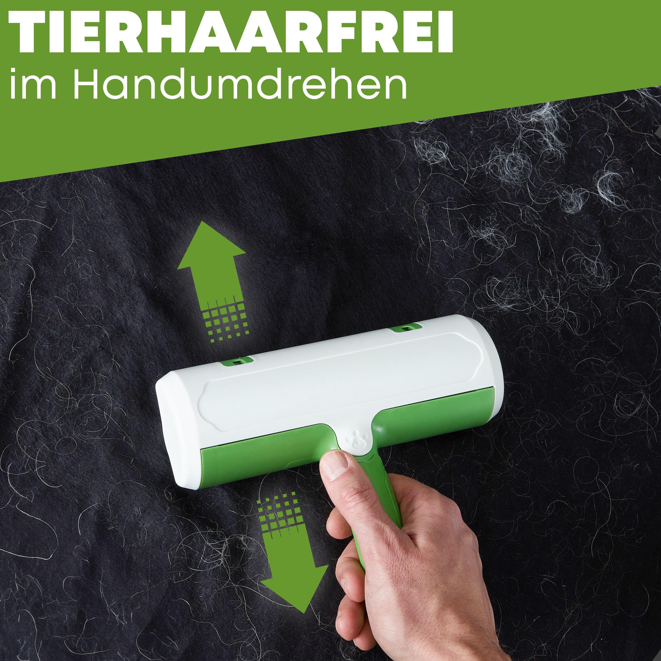 NEUHEIT 2026 - DOGGYBOO® Selbstreinigender Tierhaarentferner – Premium Fusselrolle für Hundehaare und Katzenhaare, Wiederverwendbarer Katzenhaarentferner für Sofa, Teppich, Bett und Auto (Grün)