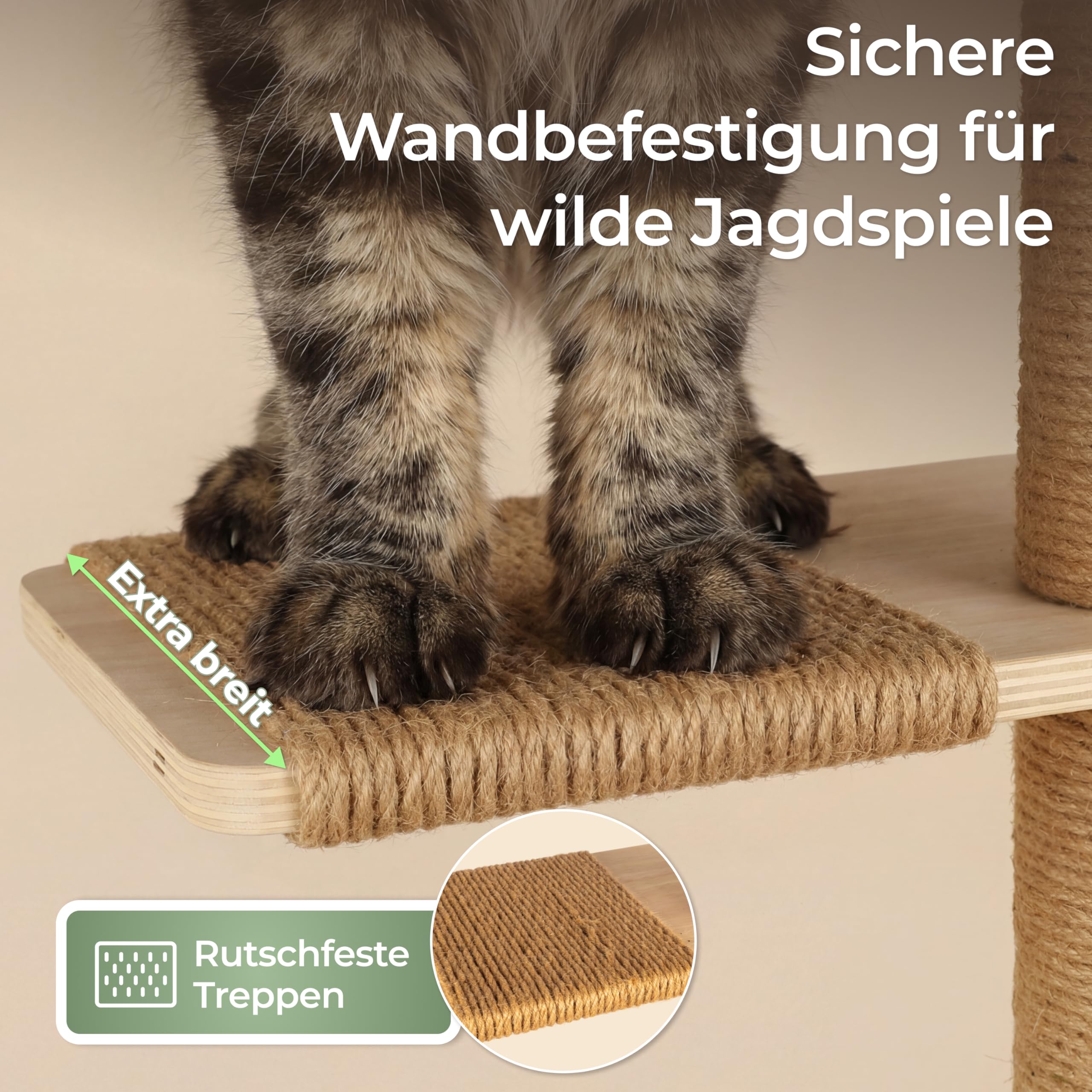 WOOWOOD® 2X Kletterwand Katzen - 3X Katzentreppe Wand [Beste Stabilität] - Kratzbaum Wand, Hängematte Katze, Wandkratzbaum, Katzenmöbel, Katzenwand, Katzen Kletterwand Set (5 teilig)