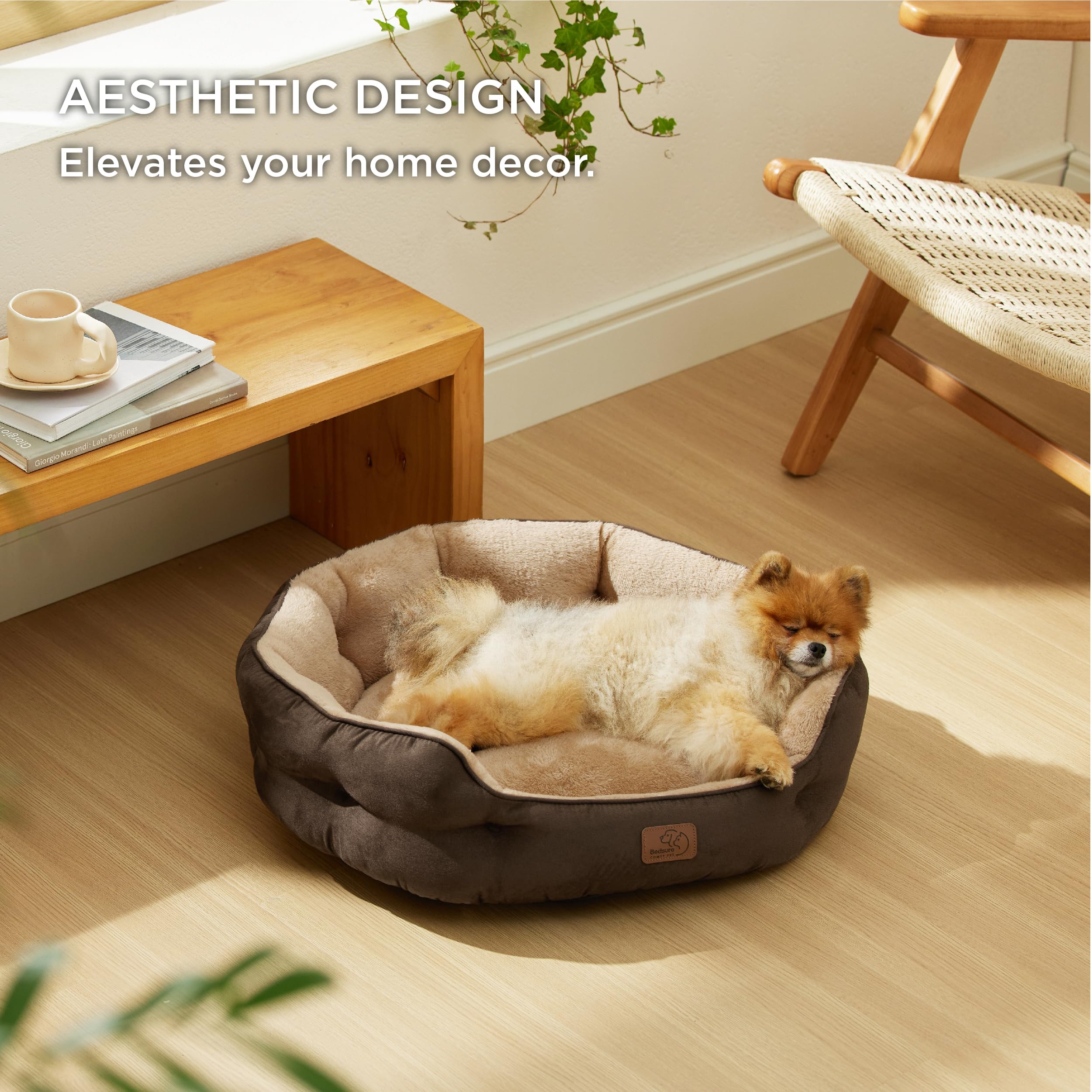 BEDSURE Katzenbett waschbar Katzen Bettchen - 51x48x15cm Katzenkorb mit Zweiseitig Innenkissen Katzenschlafplatz für Katzen oder kleine Hunde,Grau