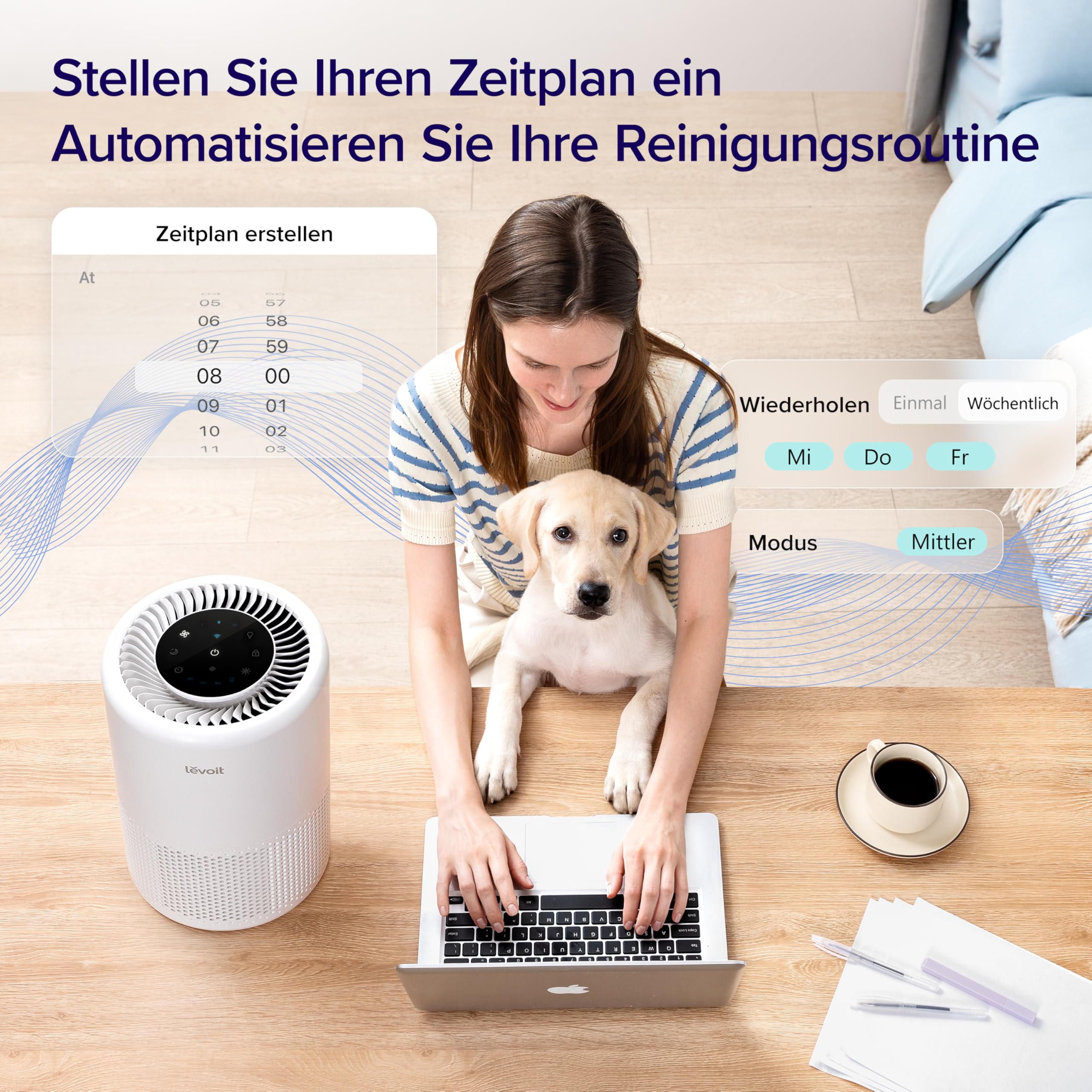 Levoit Luftreiniger mit HEPA Luftfilter gegen 99,97 Prozent Schimmel Staub Pollen Tierhaare, Luftqualitäts-Feedback und Auto-Modus, CADR 240m³/h für Raucherzimmer, bis zu 50m², Weiß
