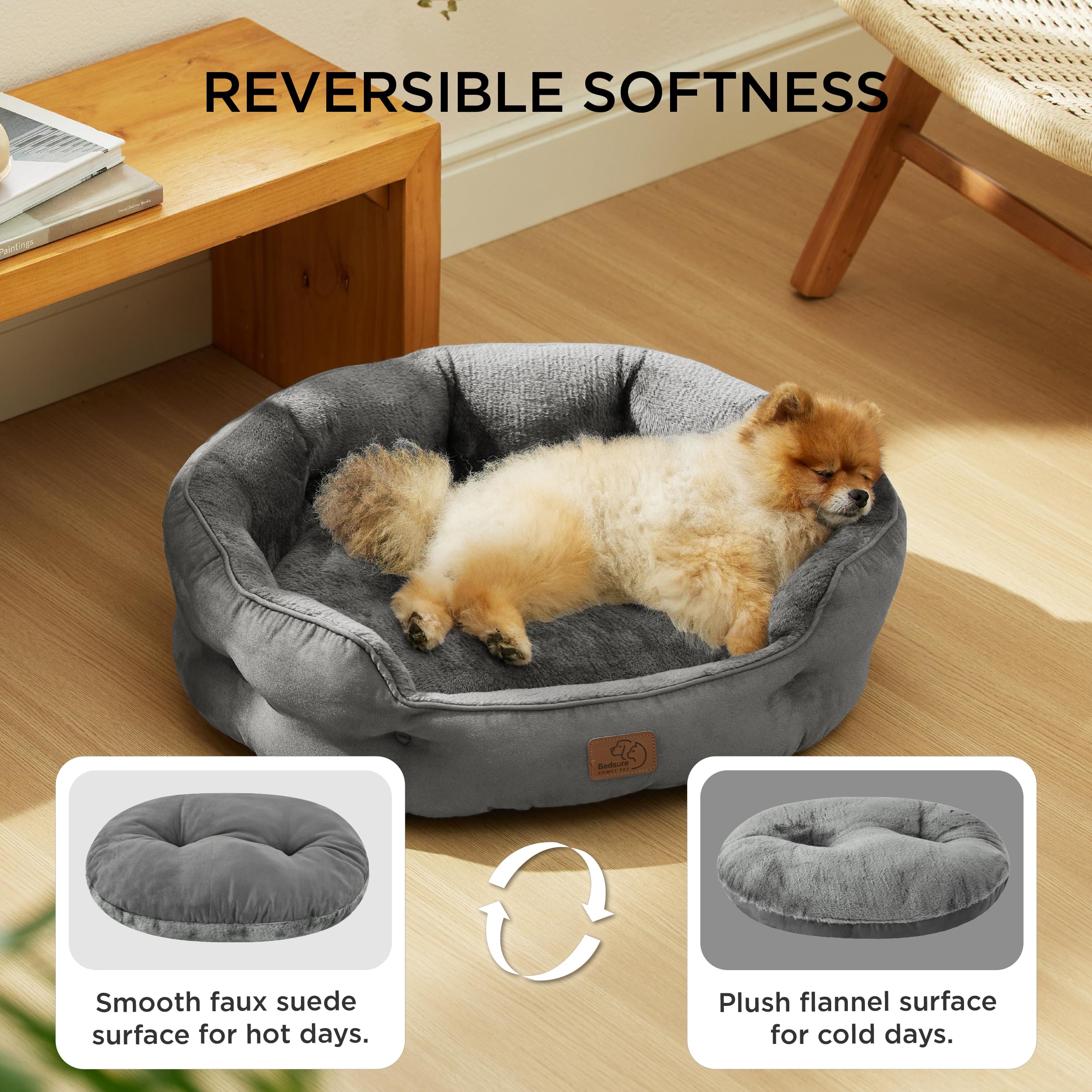 BEDSURE Katzenbett waschbar Katzen Bettchen - 51x48x15cm Katzenkorb mit Zweiseitig Innenkissen Katzenschlafplatz für Katzen oder kleine Hunde,Grau