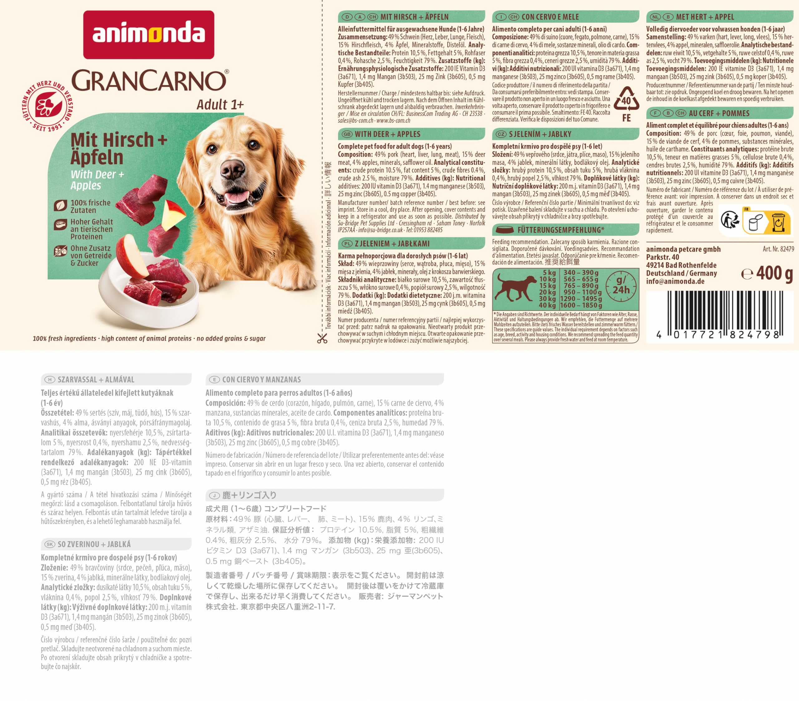 animonda GranCarno Hunde Nassfutter mit Rind + Entenherzen (6 x 800 g), getreidefreies Hundenassfutter ohne Zucker, für ausgewachsene Hunde, mit frischen fleischigen Zutaten