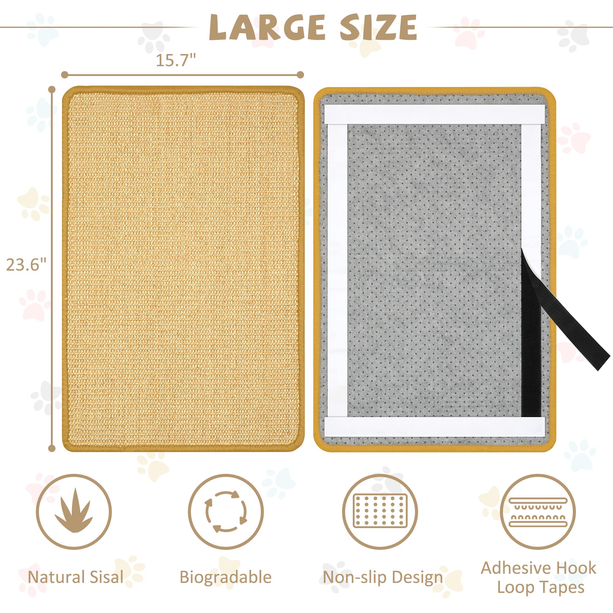 Graciadeco 2 Kratzmatte Katze Wand Sisal Teppich, 60 x 40cm Katzen Kratzbrett Natürlich Katzenkratzbretter, Katzenteppich Sisalmatte Kratzecke für Schützt Möbel, Sofas & Teppiche grau