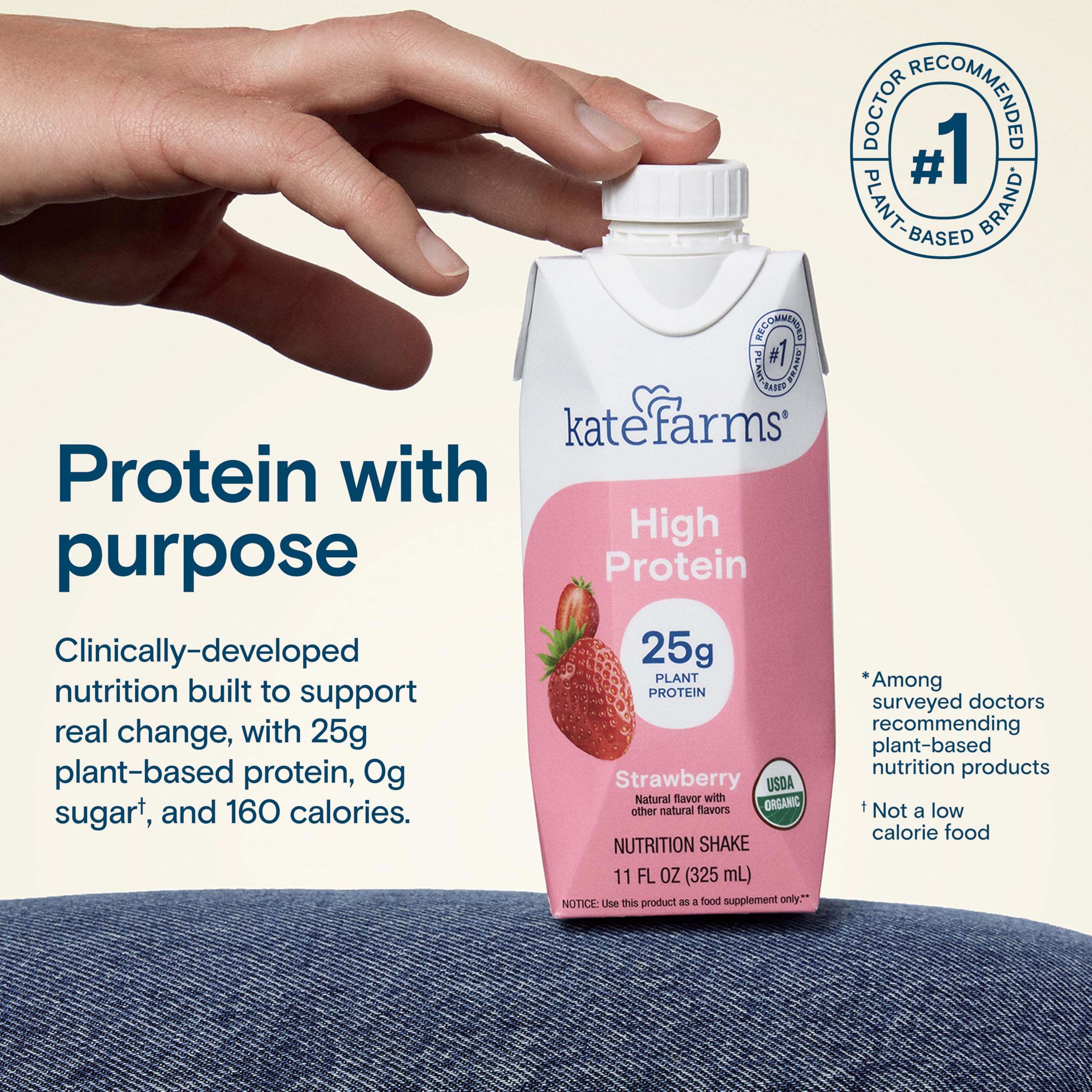KATE FARMS Organic High Protein Chocolate Nutrition Shake, 25g Protein, 6g Fiber, 27 Vitamins and Minerals, 0g Sugar, Protein Drink, 11 oz (12 Pack)