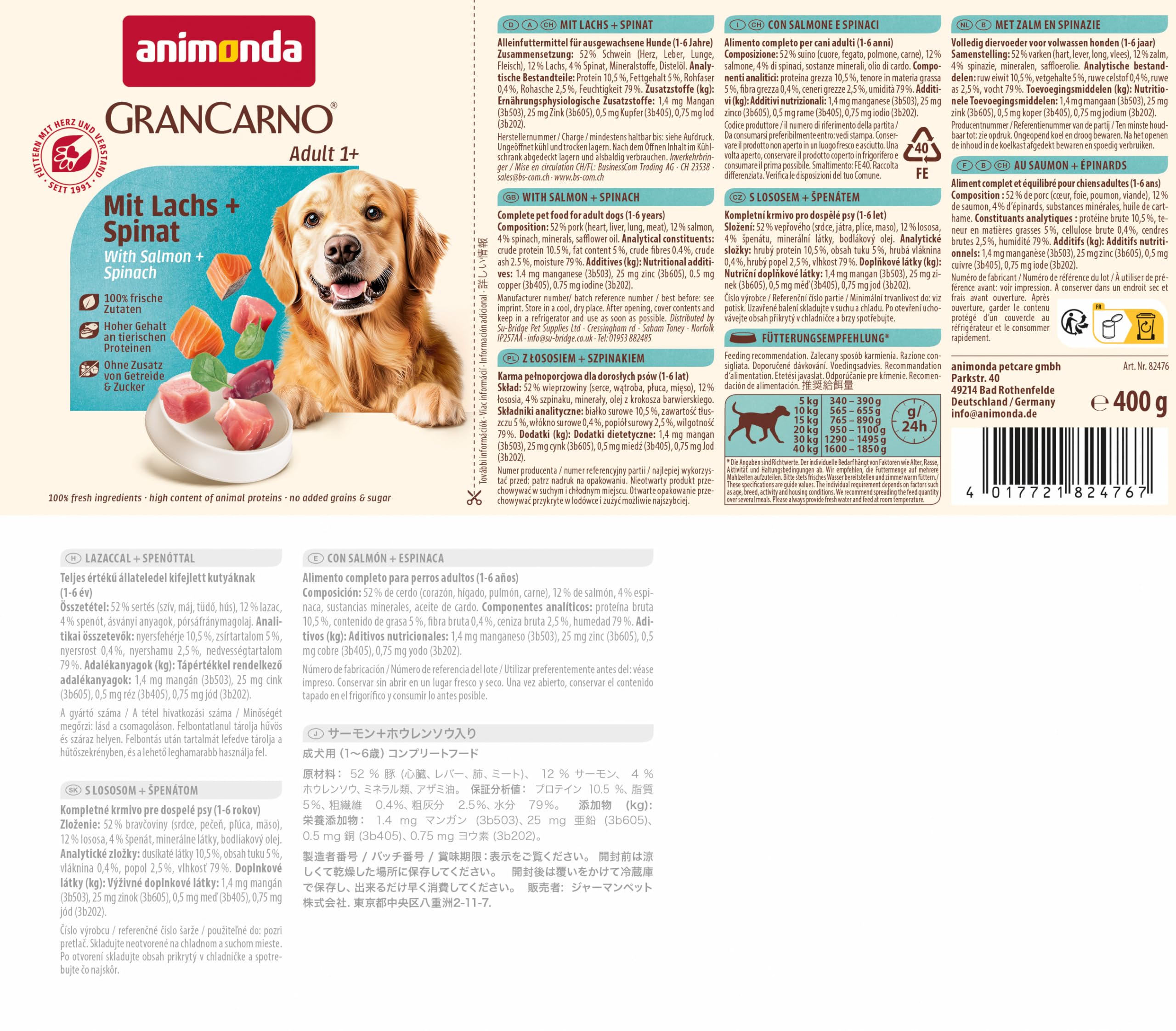 animonda GranCarno Hunde Nassfutter mit Rind + Entenherzen (6 x 800 g), getreidefreies Hundenassfutter ohne Zucker, für ausgewachsene Hunde, mit frischen fleischigen Zutaten