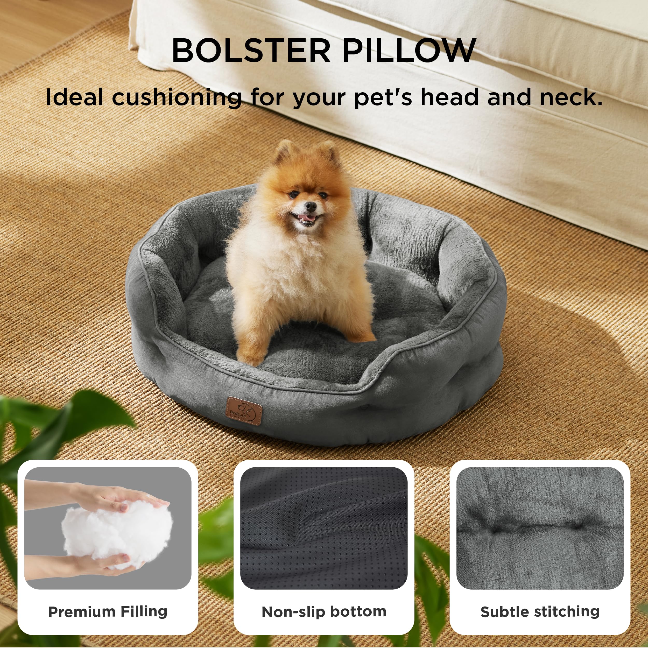 BEDSURE Katzenbett waschbar Katzen Bettchen - 51x48x15cm Katzenkorb mit Zweiseitig Innenkissen Katzenschlafplatz für Katzen oder kleine Hunde,Grau