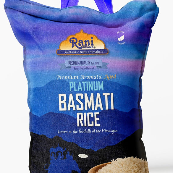Rani Platinum White Basmati Rice Extra Long Aged 10-Pound Bag, 160oz (10lbs) 4.53kg ~ All Natural | Gluten Friendly | Vegan | Indian Origin | Kosher | Export Quality