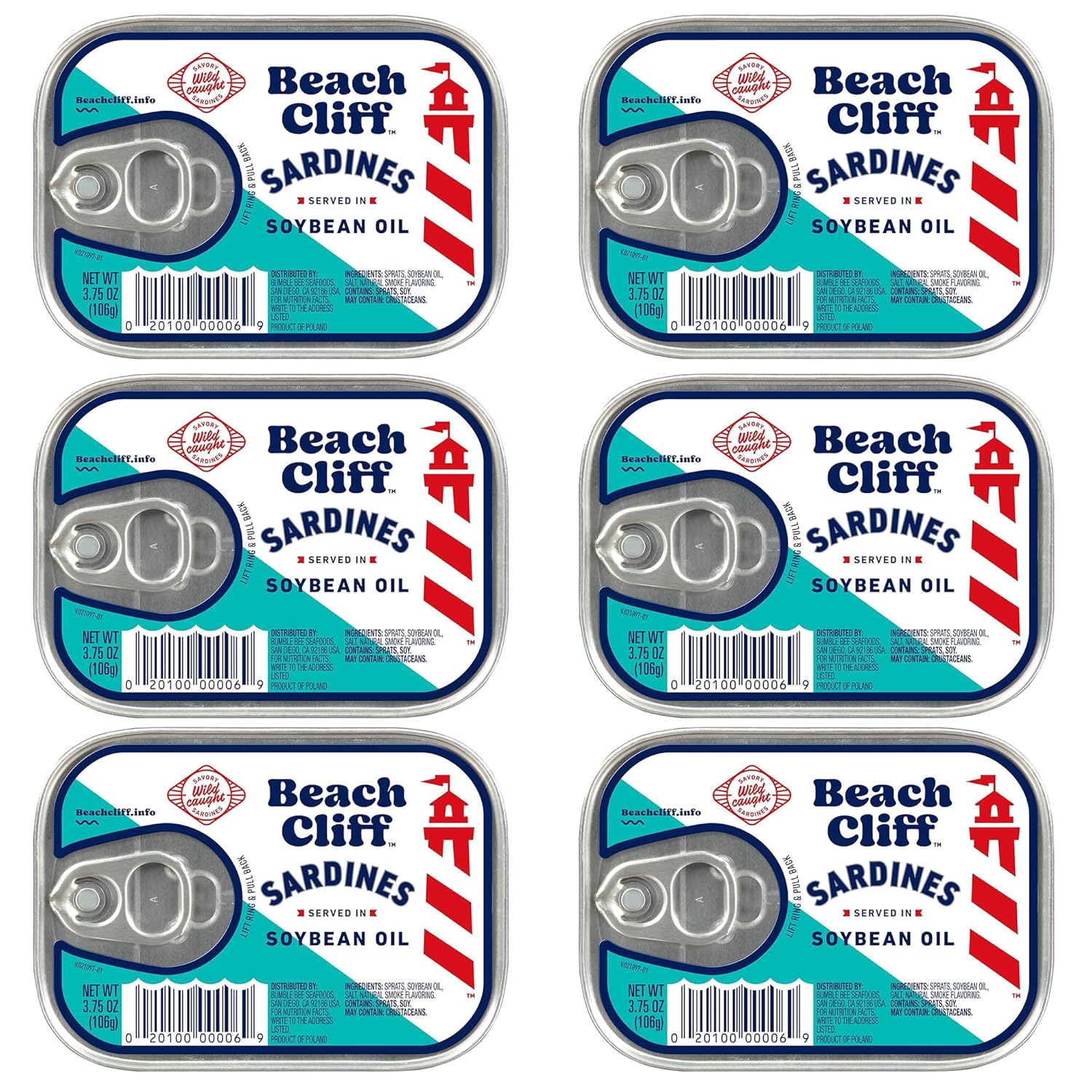 Beach Cliff Sardines in Water, 3.75 oz Can (Pack of 12) - Wild Caught Sardines - 12g Protein per Serving - Gluten Free, Keto Friendly