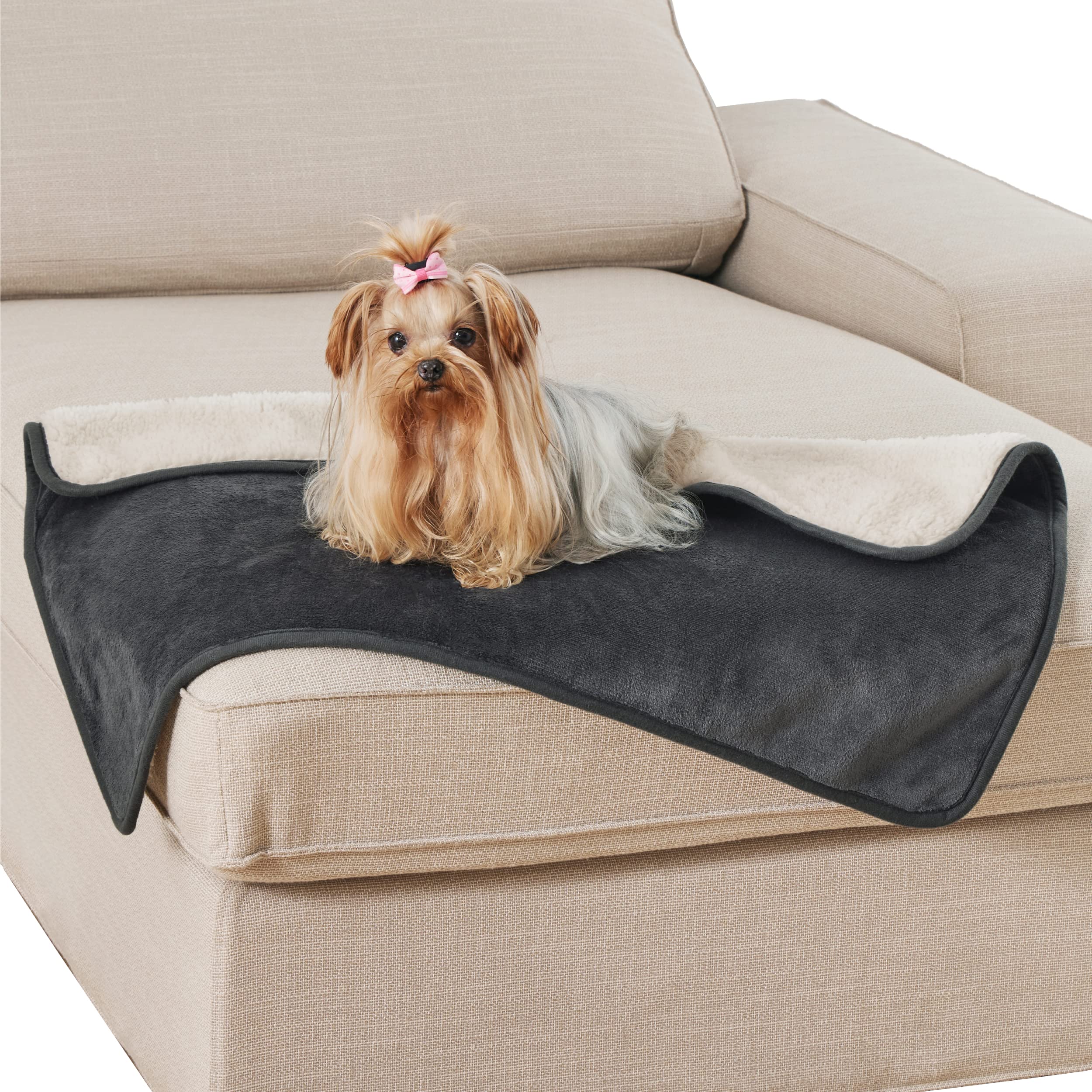 LE SURE wasserdichte Hundedecke mittelgroße Hunde - 100x80cm Hundedecke waschbar, Hundedecke Sofaschutz aus Sherpa Fleece, Katzendecke flauschig und weich, Grau