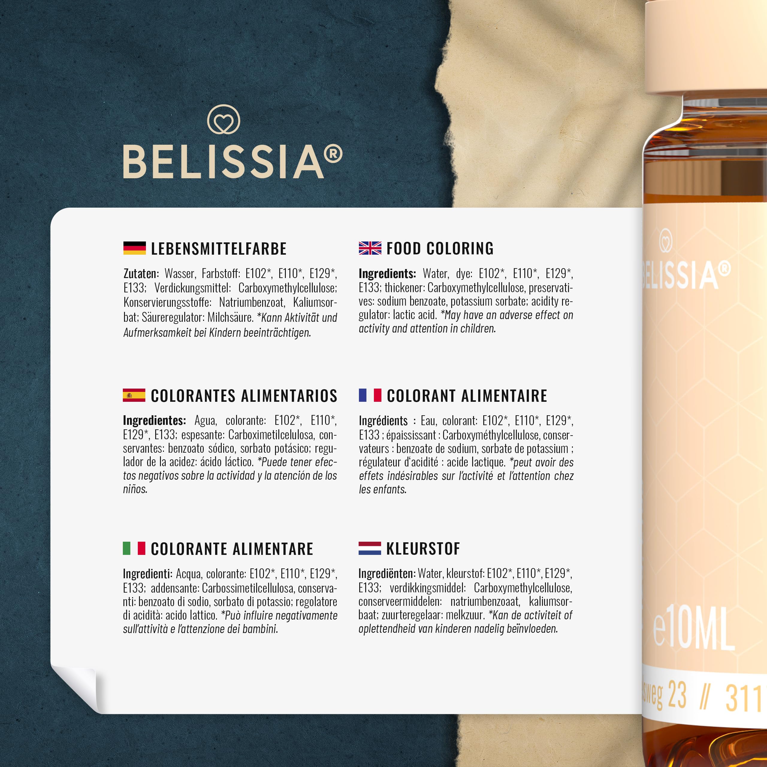 Belissia Lebensmittelfarbe Set – 8x10ml flüssig & hochkonzentriert – Lebensmittelechte Speisefarbe zum Backen, Kochen, Fondant & DIY - vegan, stark färbend, geschmacksneutral