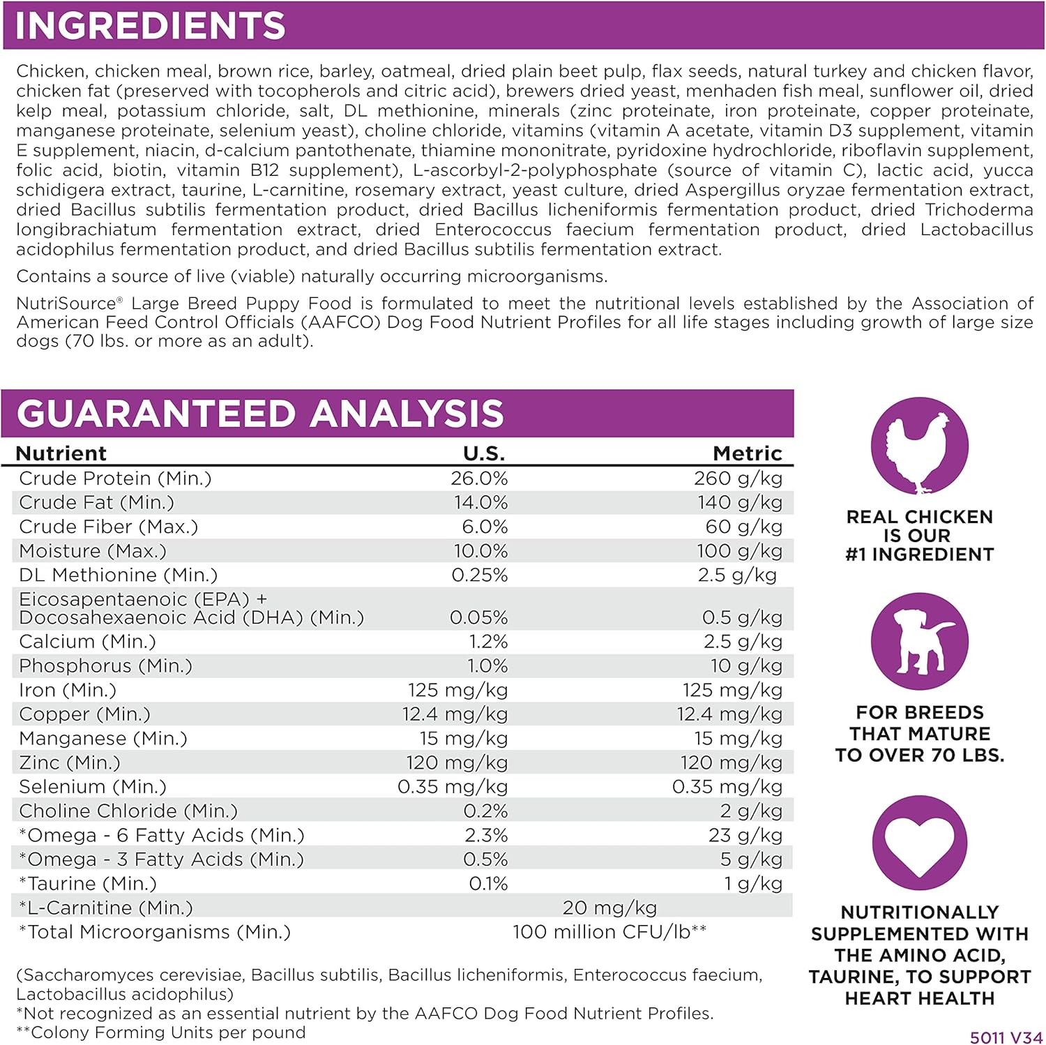 NutriSource Puppy Food for Large Breeds, Chicken and Rice, 26LB