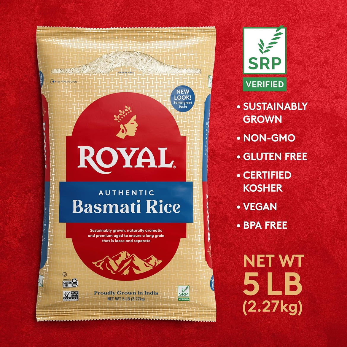 Royal - Naturally Aged Authentic Long Grain Indian White Basmati Rice - 10 Pounds (2 x 5 Pound Bag)