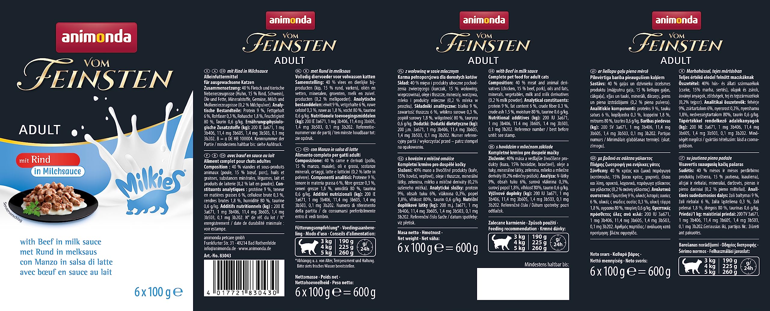 animonda Vom Feinsten Adult Vielfalt (32 x 100 g), Nassfutter für ausgewachsene Katzen, Katzenfutter ohne Getreide und Zucker, mit 100 % frischen, fleischlichen Zutaten